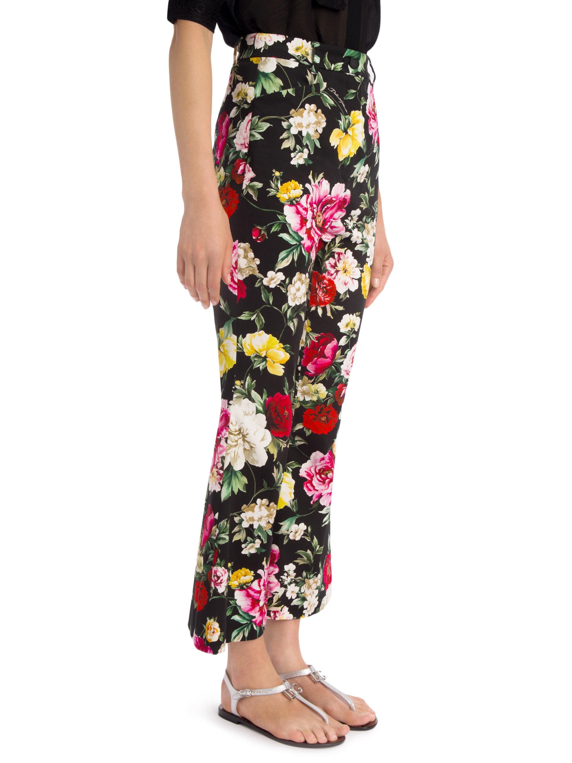 Dolce & Gabbana Cotton Floral Print Cropped Pants in Black - Lyst