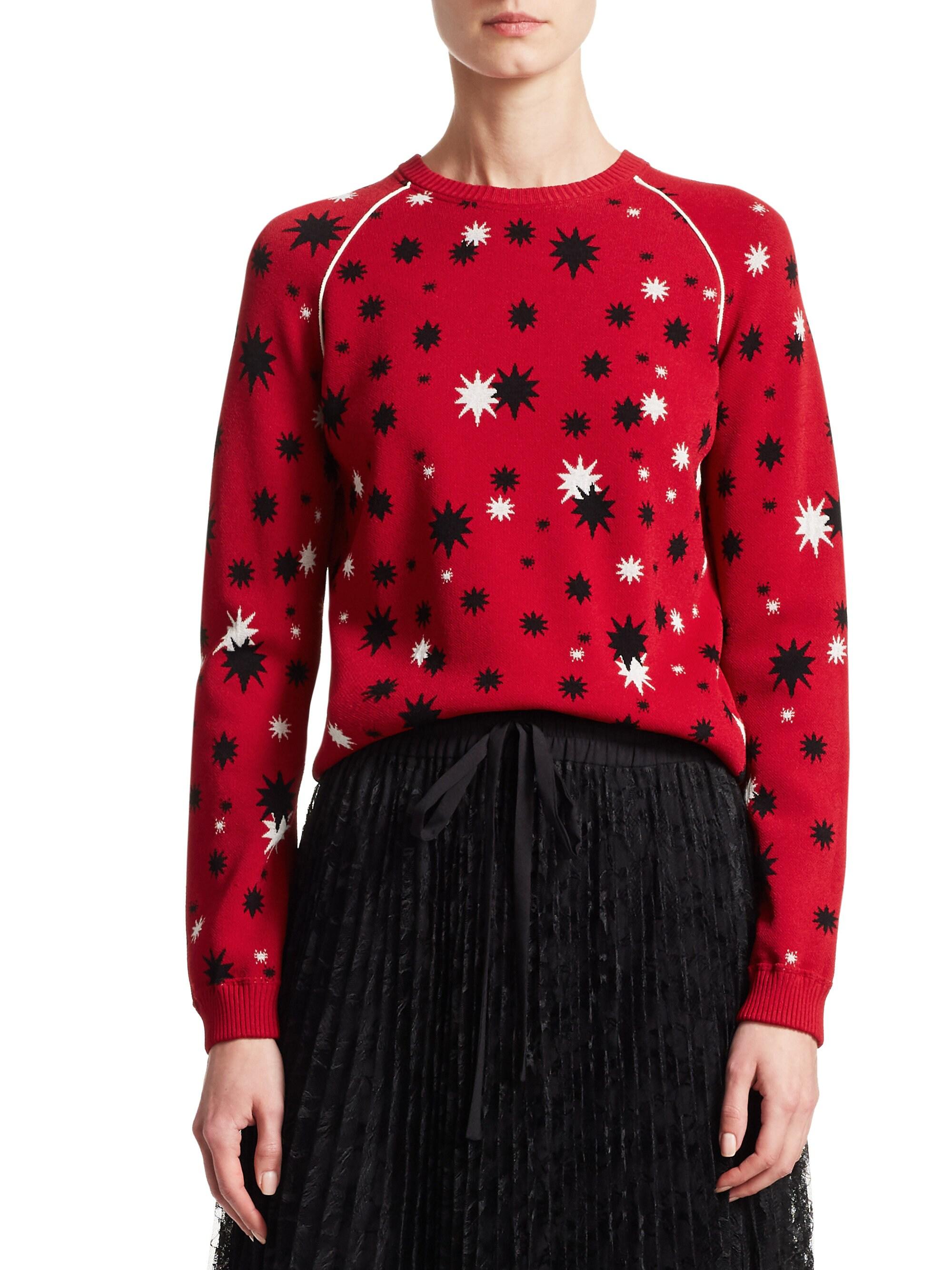 RED Valentino Cotton Star Pattern Knit Sweater in Deep Red (Red) - Lyst