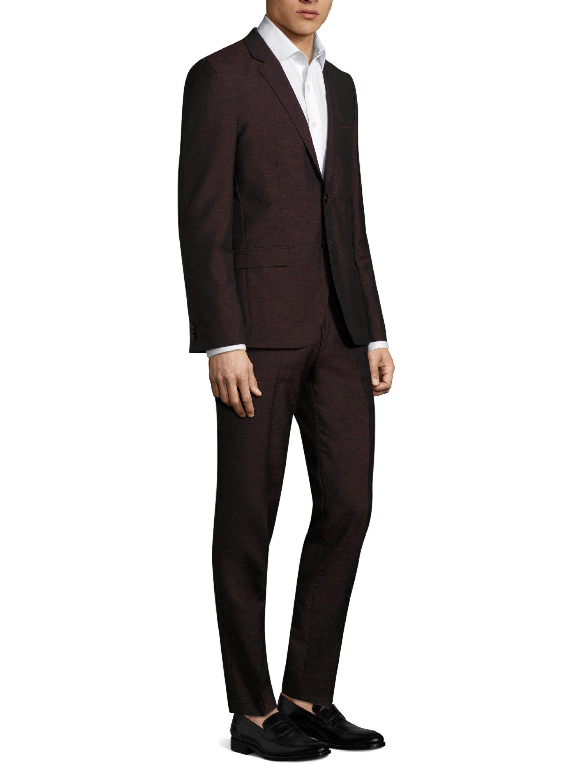 HUGO Arti-heston Slim-fit Wool Suit in Dark Red (Red) for Men | Lyst