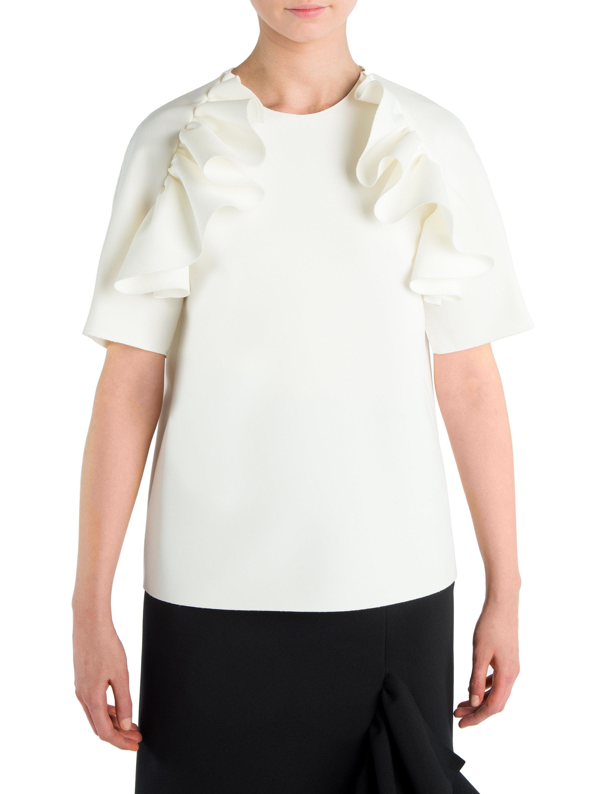 white short sleeve ruffle top