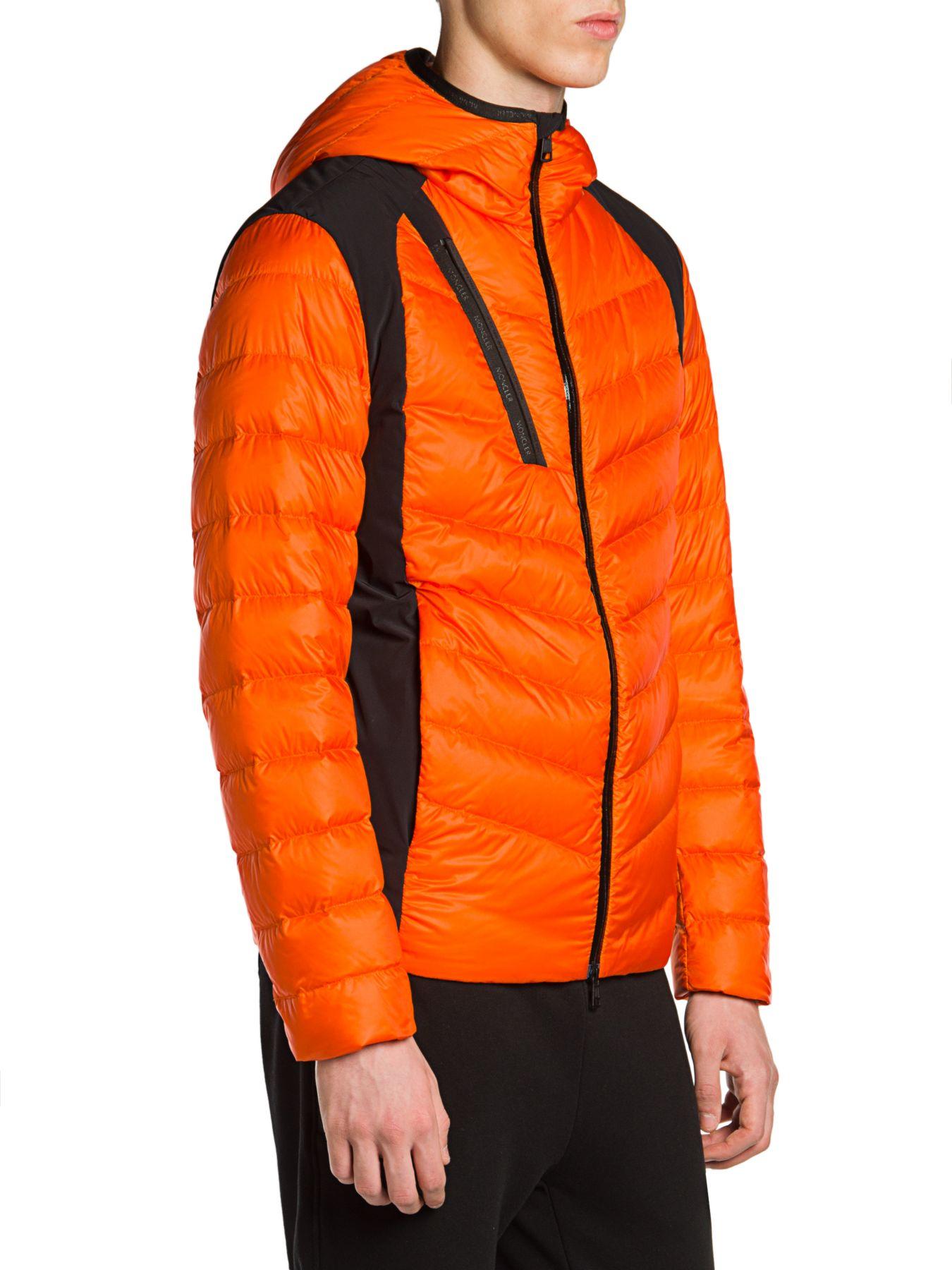 Moncler Goose Deffeyes Hooded Down Puffer Jacket in Orange Black