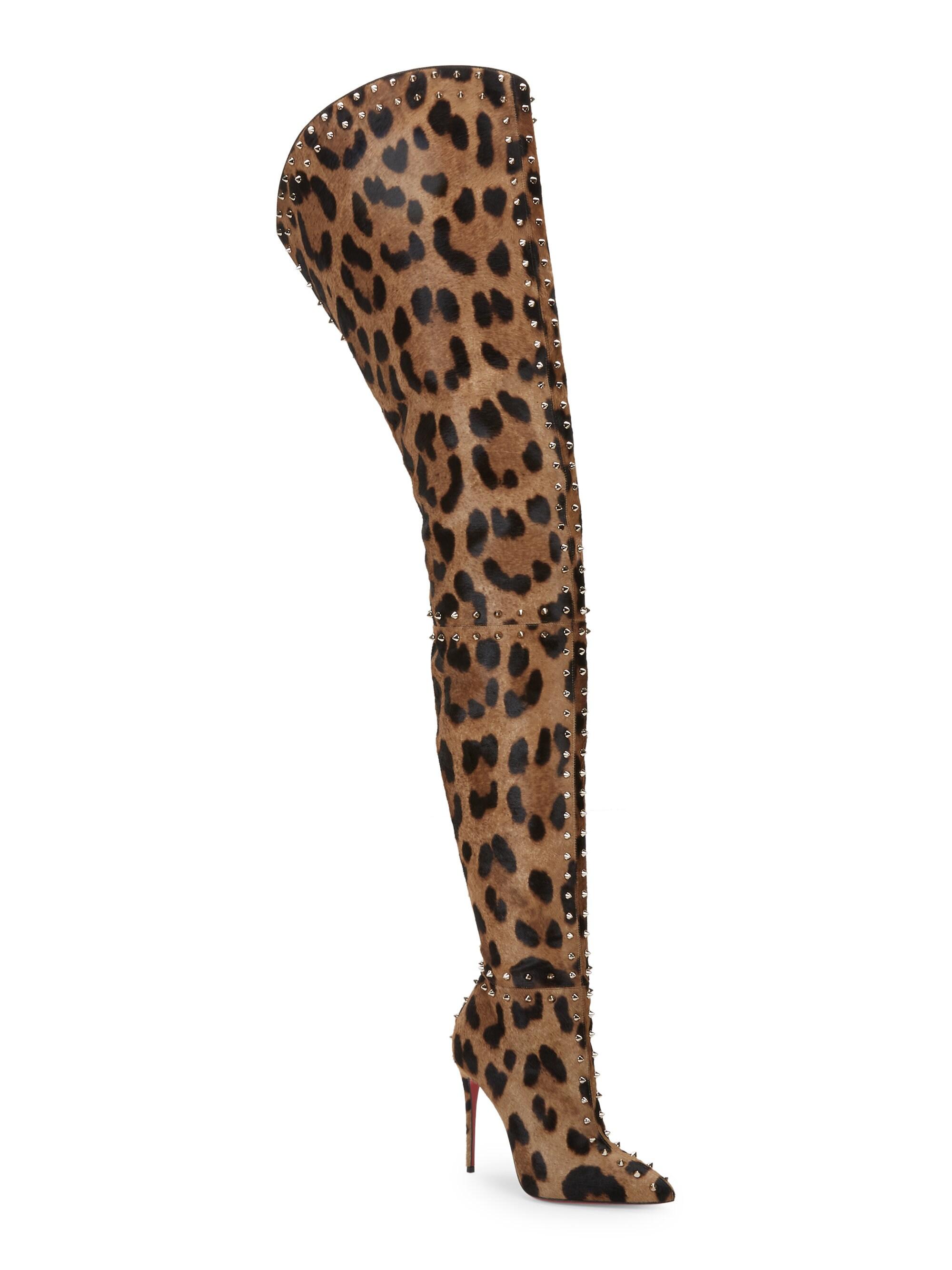 søn Voksen Uddrag Christian Louboutin Metrolisse Thigh-high Leopard-print Calf Hair Boots in  Brown | Lyst