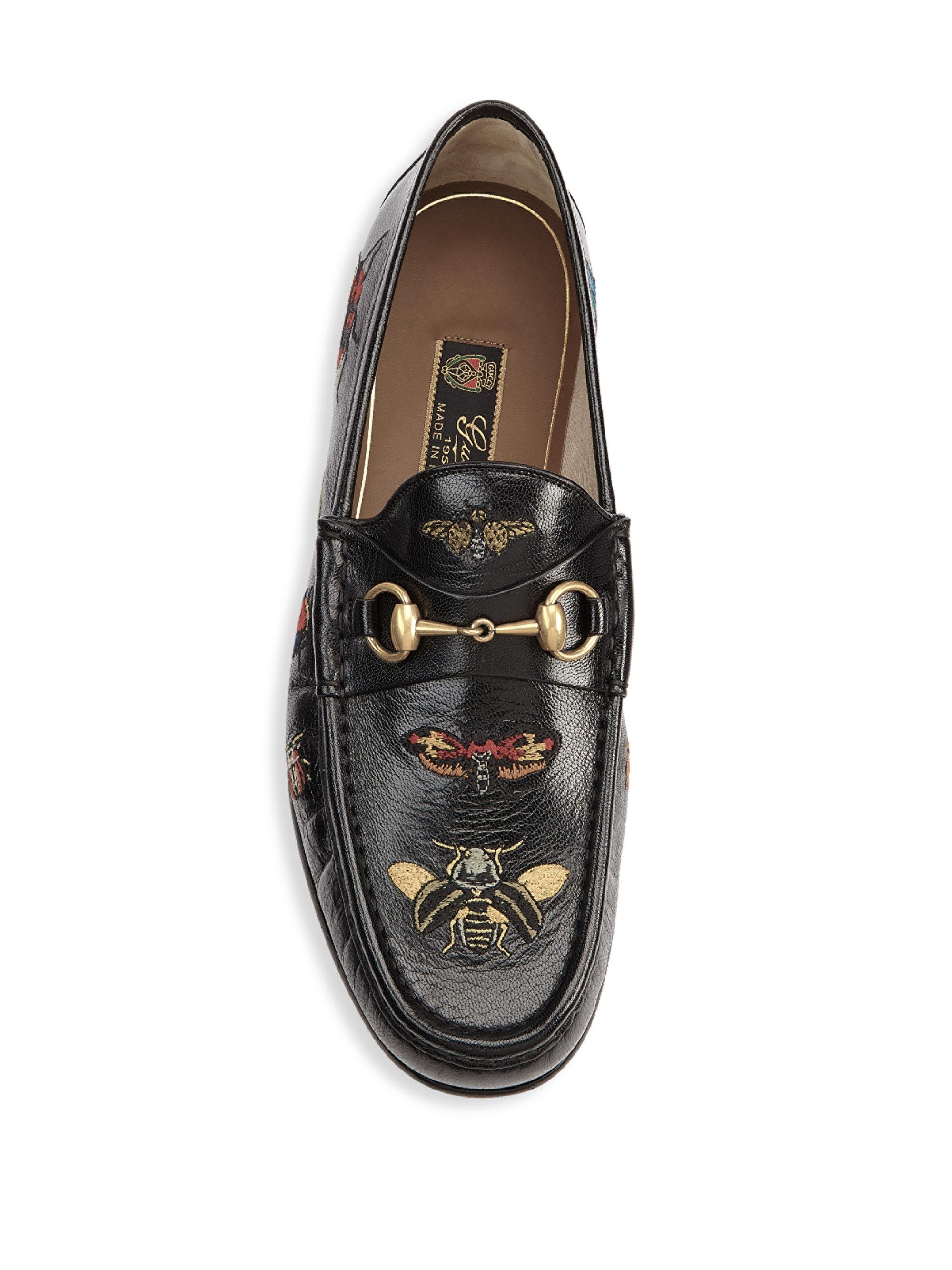 Gucci Roos Insect Motif Leather Moccasinloafers in Black - Lyst