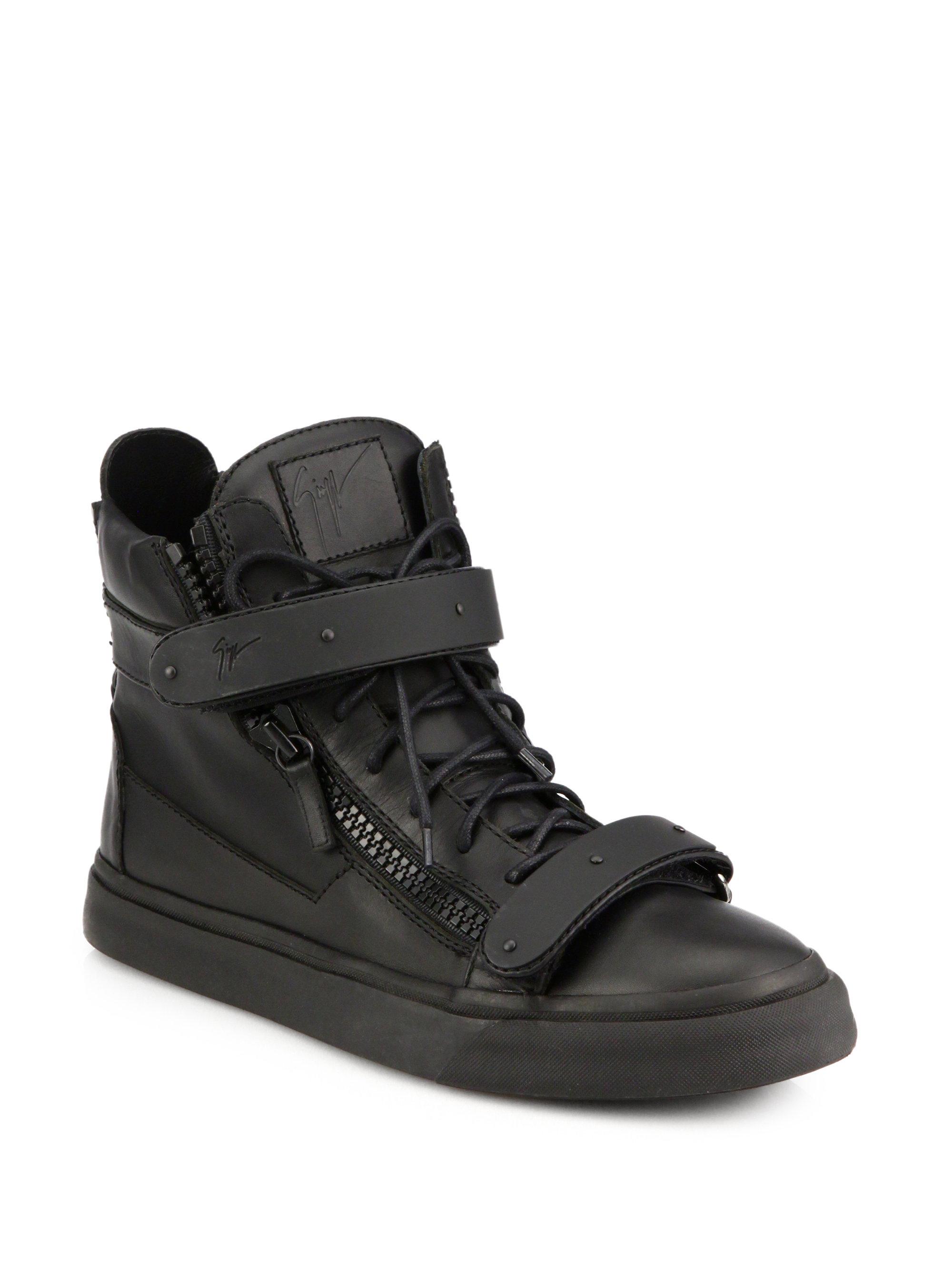 Giuseppe Zanotti Leather Matte Double-bar High-top Sneakers in Black ...