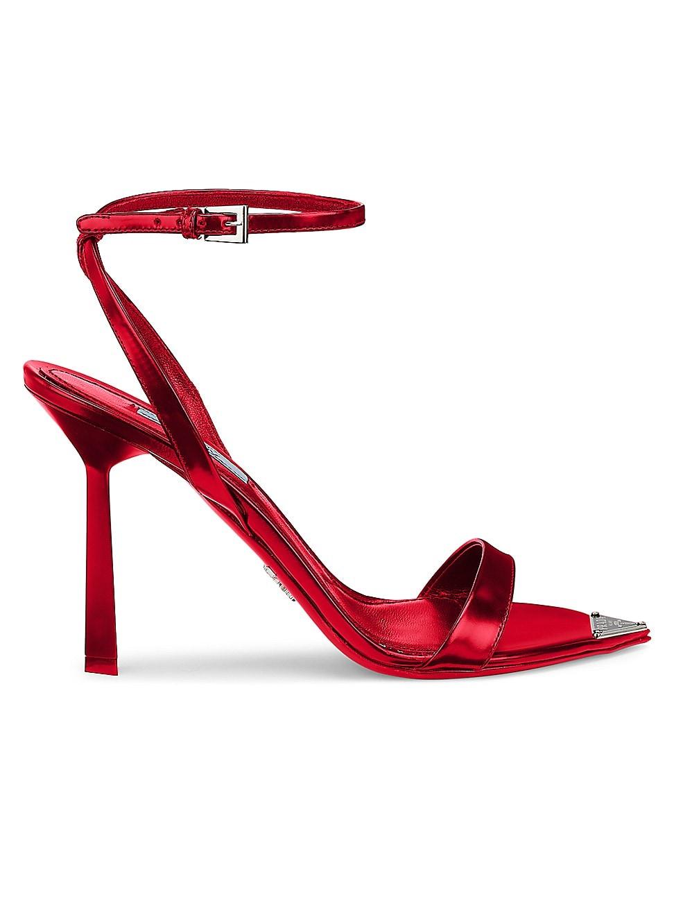 Prada Metallic Leather High-heel Sandals in Red | Lyst