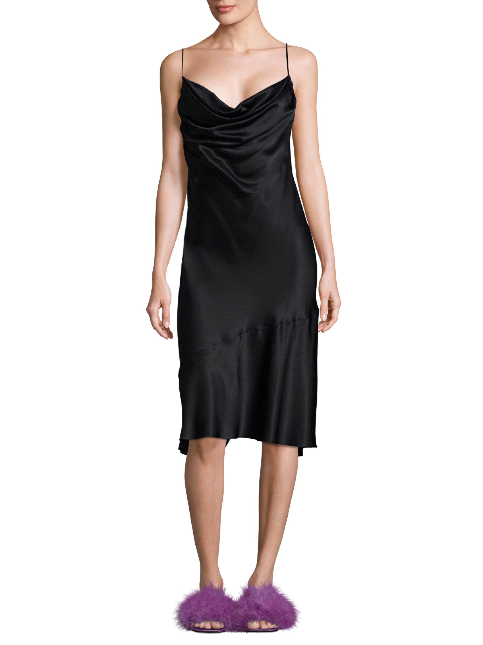 black cowl neck silk dress