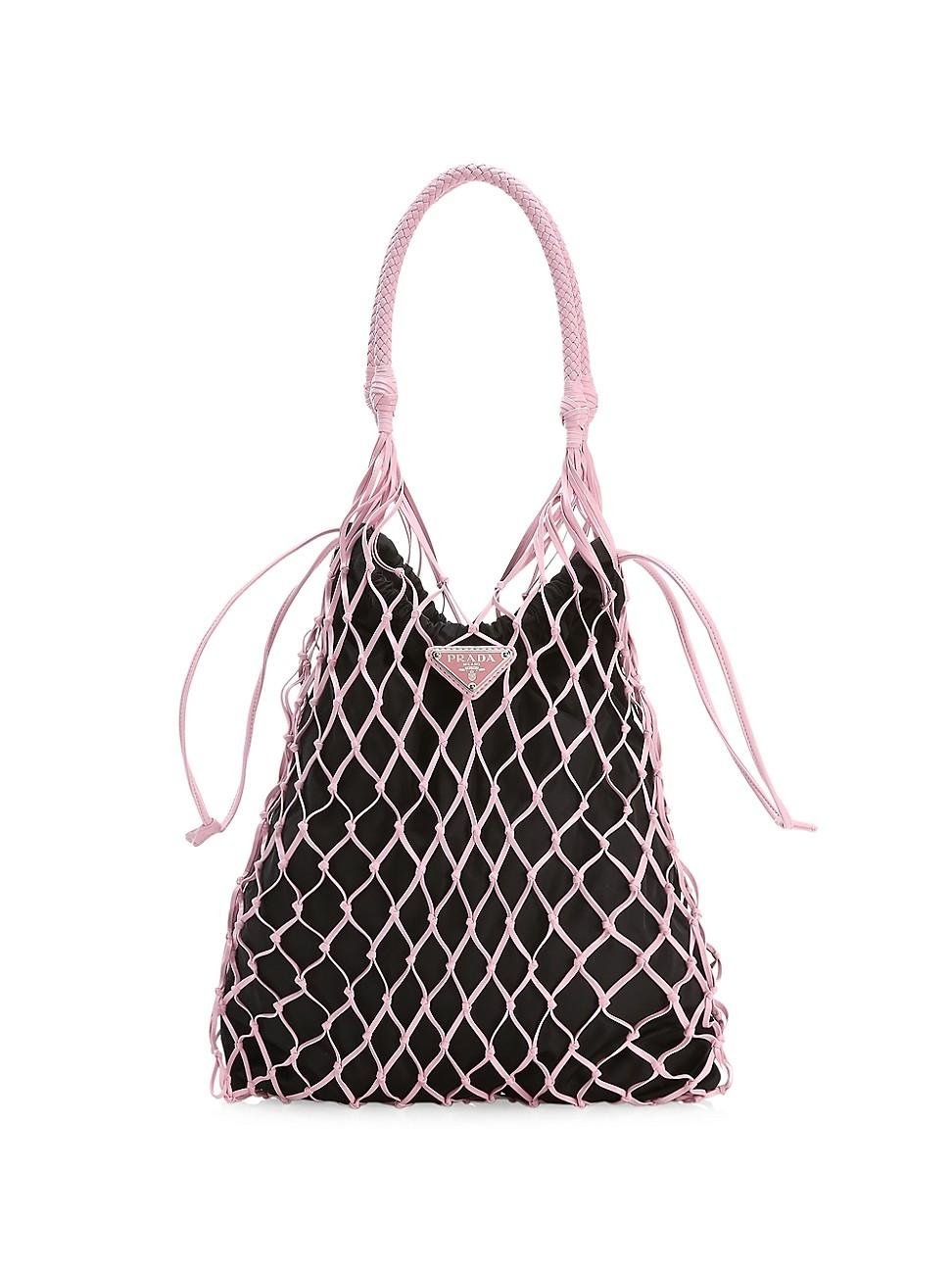 Prada Small Leather Net Bag in Pink | Lyst