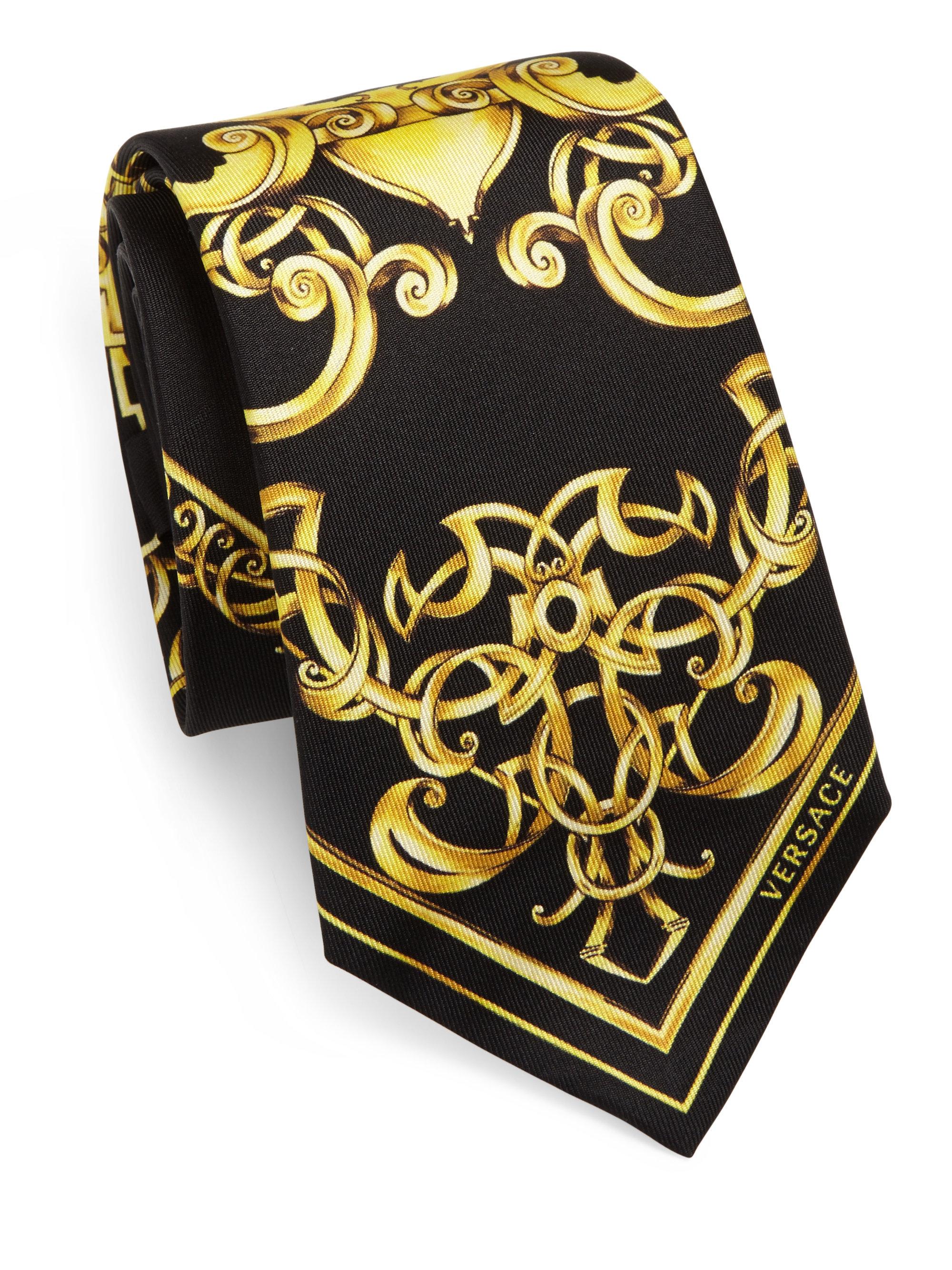 Versace Black Baroque Tie for Men | Lyst