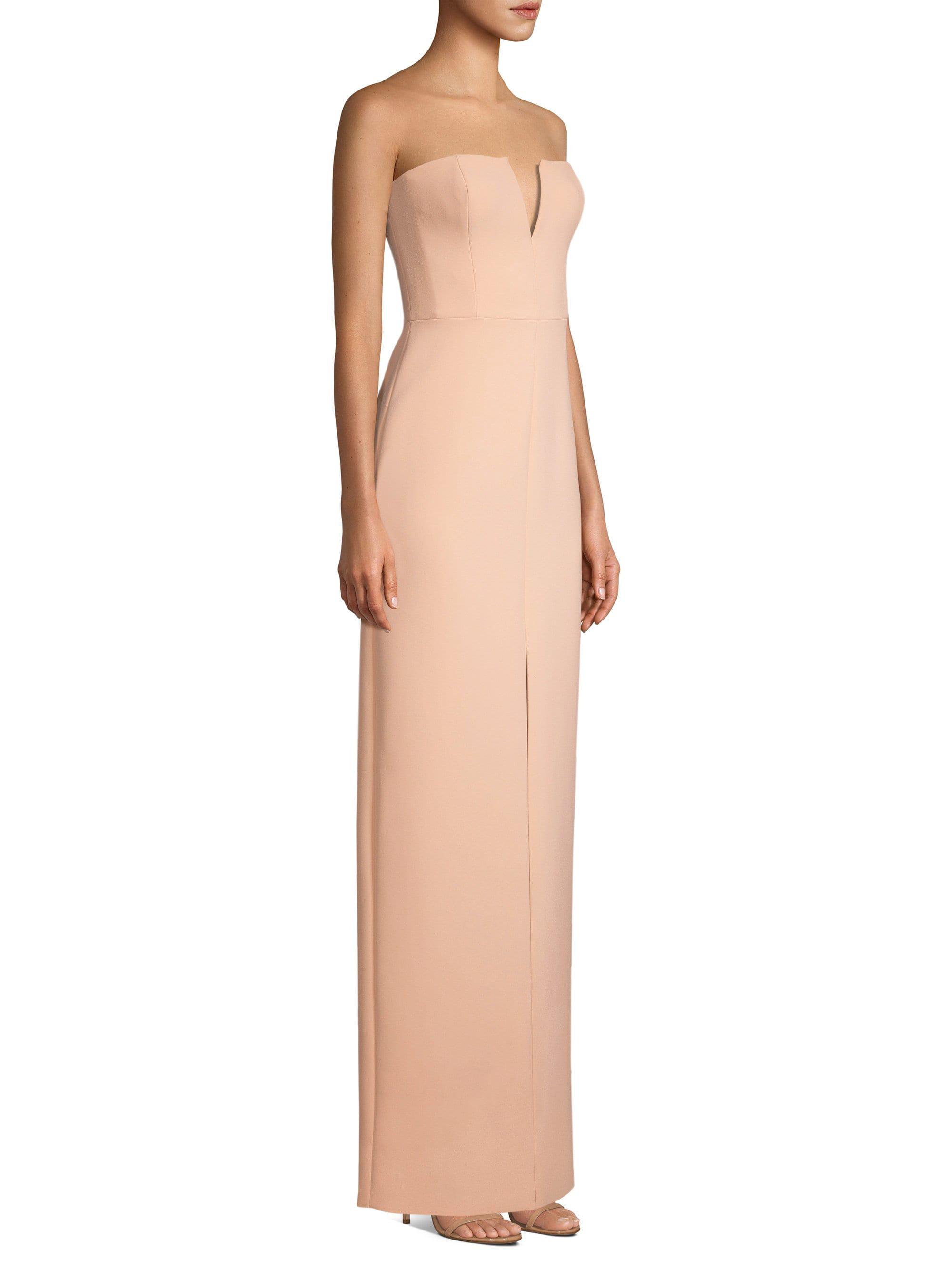 notched v strapless gown