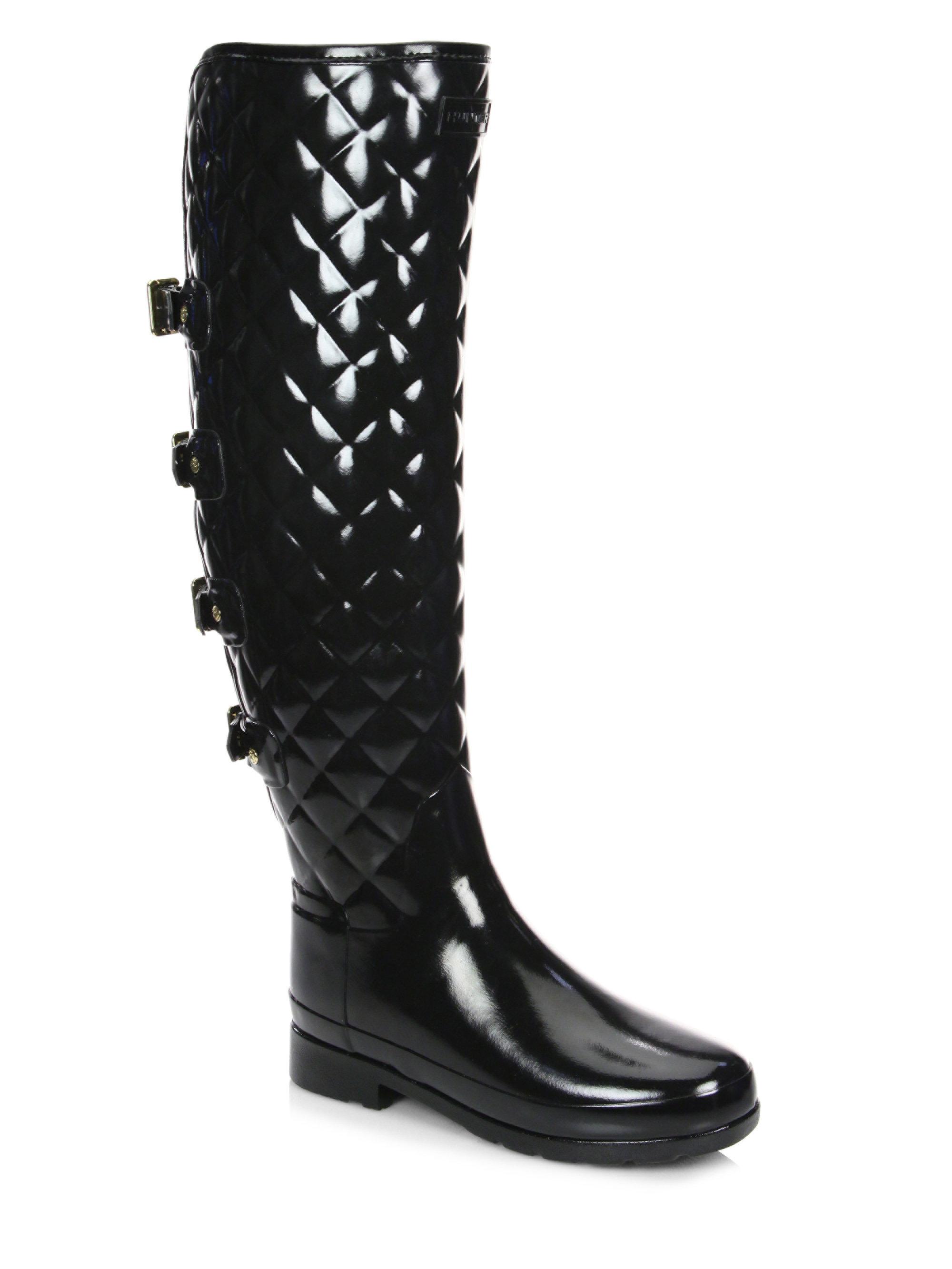 HUNTER Rubber Refined Quilted Over-the-knee Rain Boots in Black - Lyst