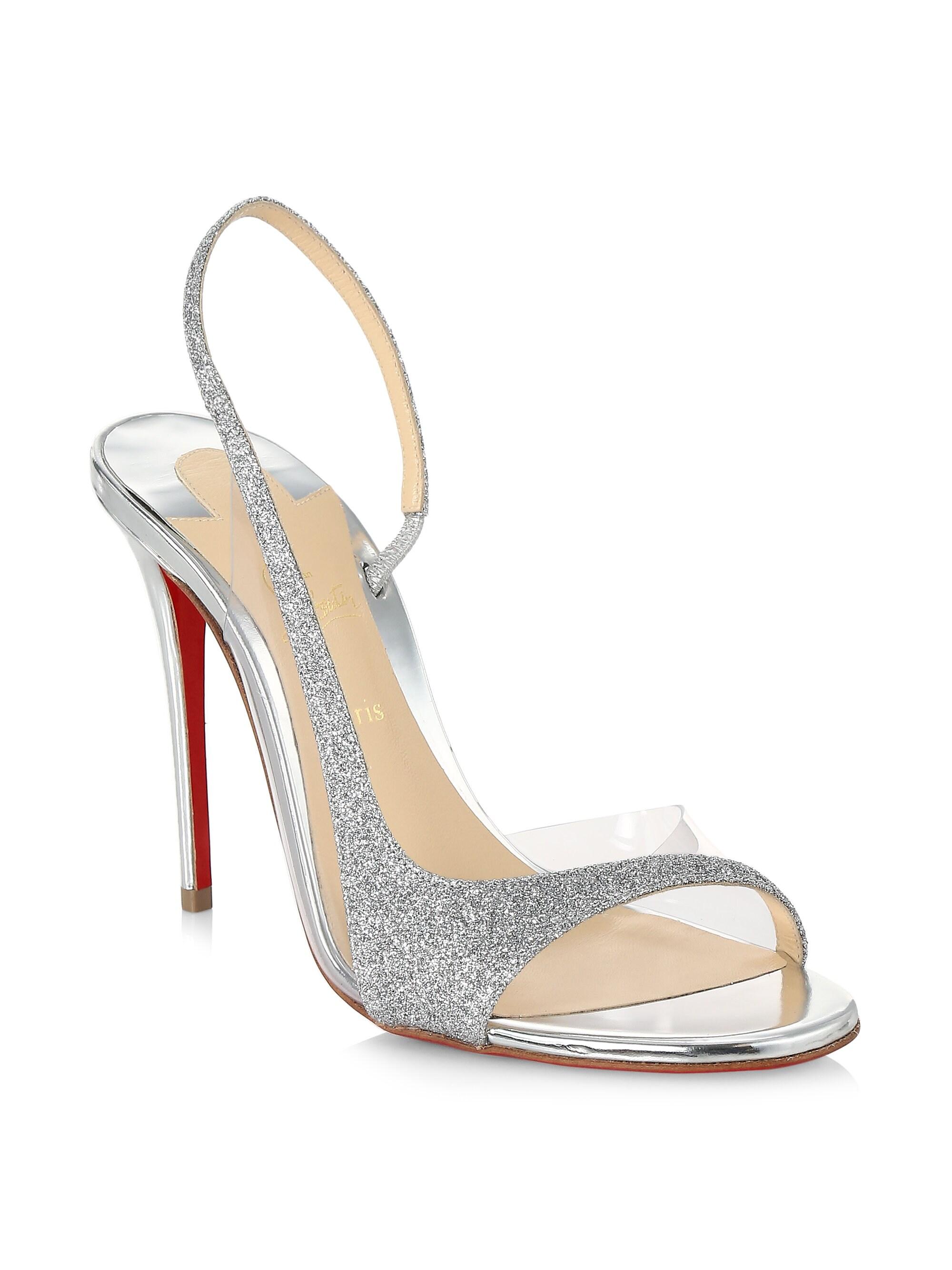 silver glitter slingback heels