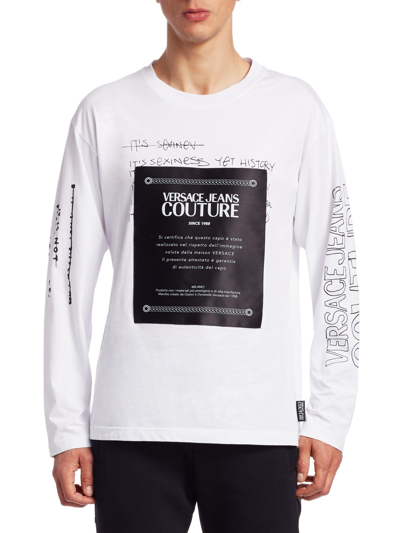 Versace Jeans Couture Cotton Graffiti Logo Patch Tee In White For Men Lyst