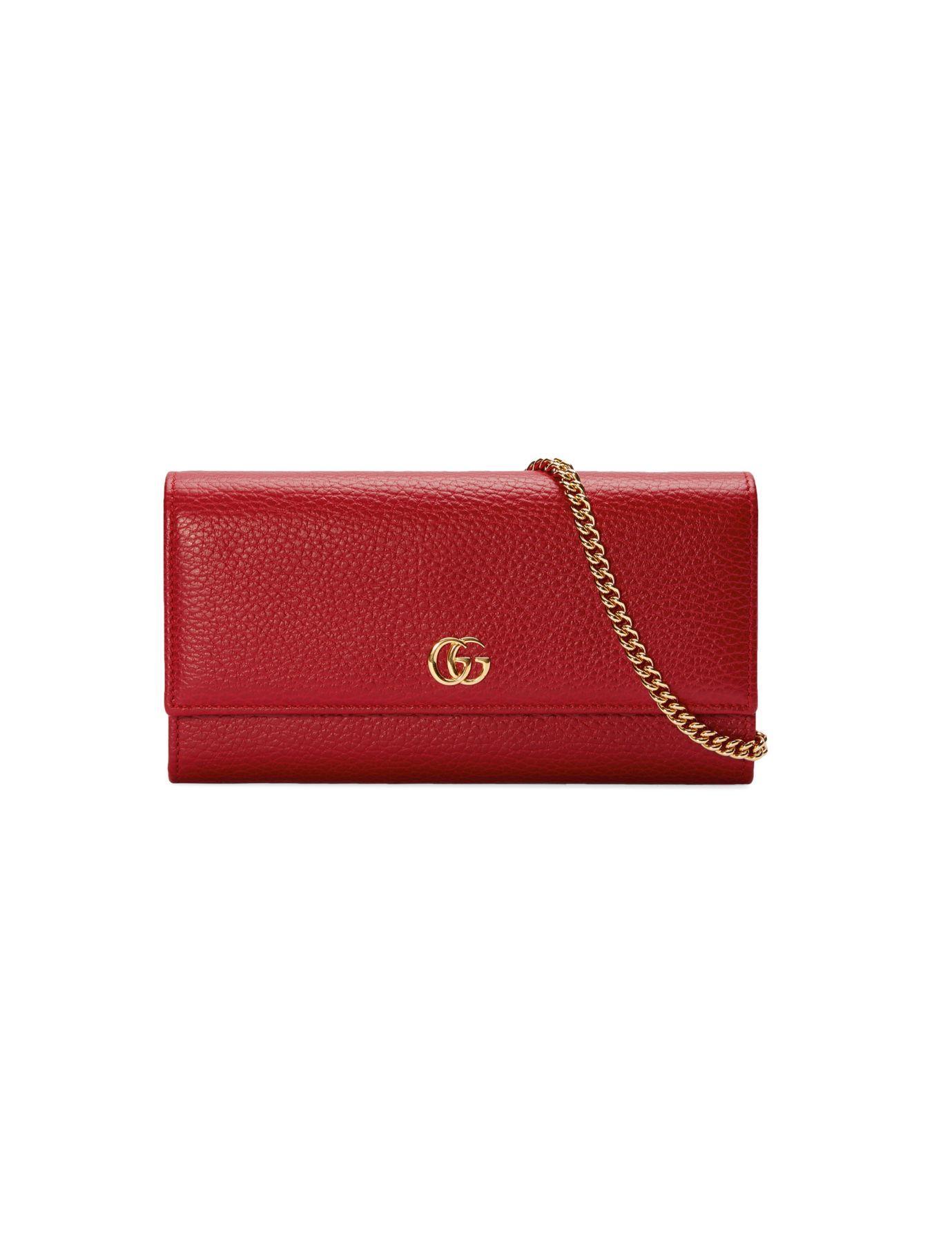 Gucci Marmont Leather Continental Wallet On A Chain in Red (Pink) - Save 6% - Lyst