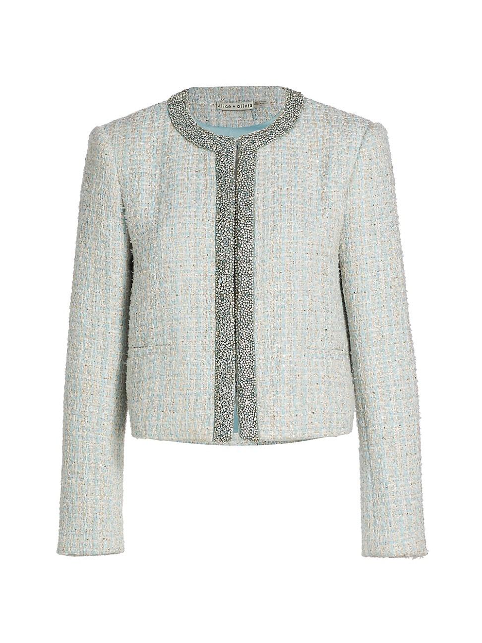 Alice + Olivia Kidman Embellished Tweed Jacket in Blue | Lyst