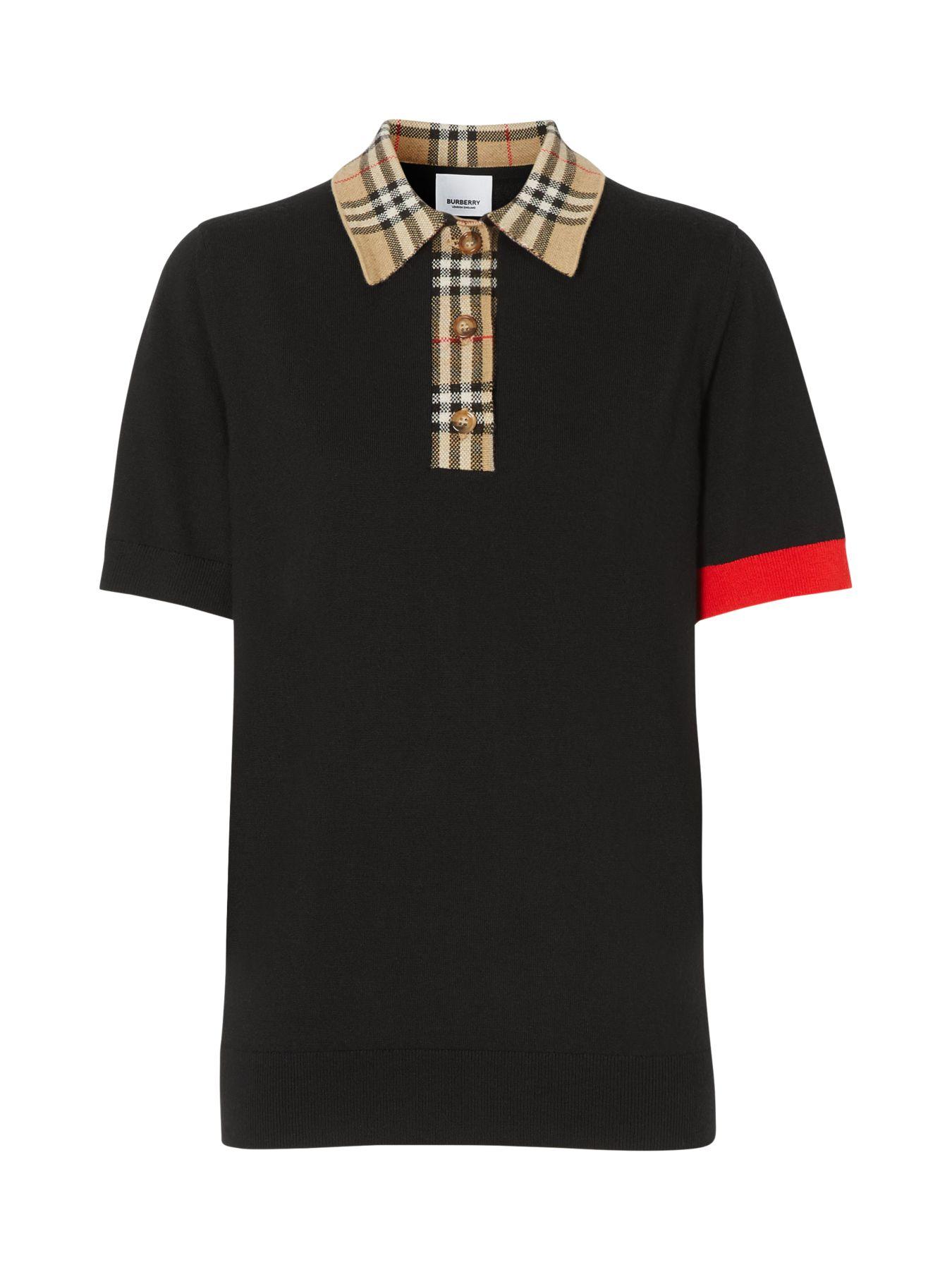 Burberry Wool Penk Short Sleeve Check Collar Polo in Black - Lyst