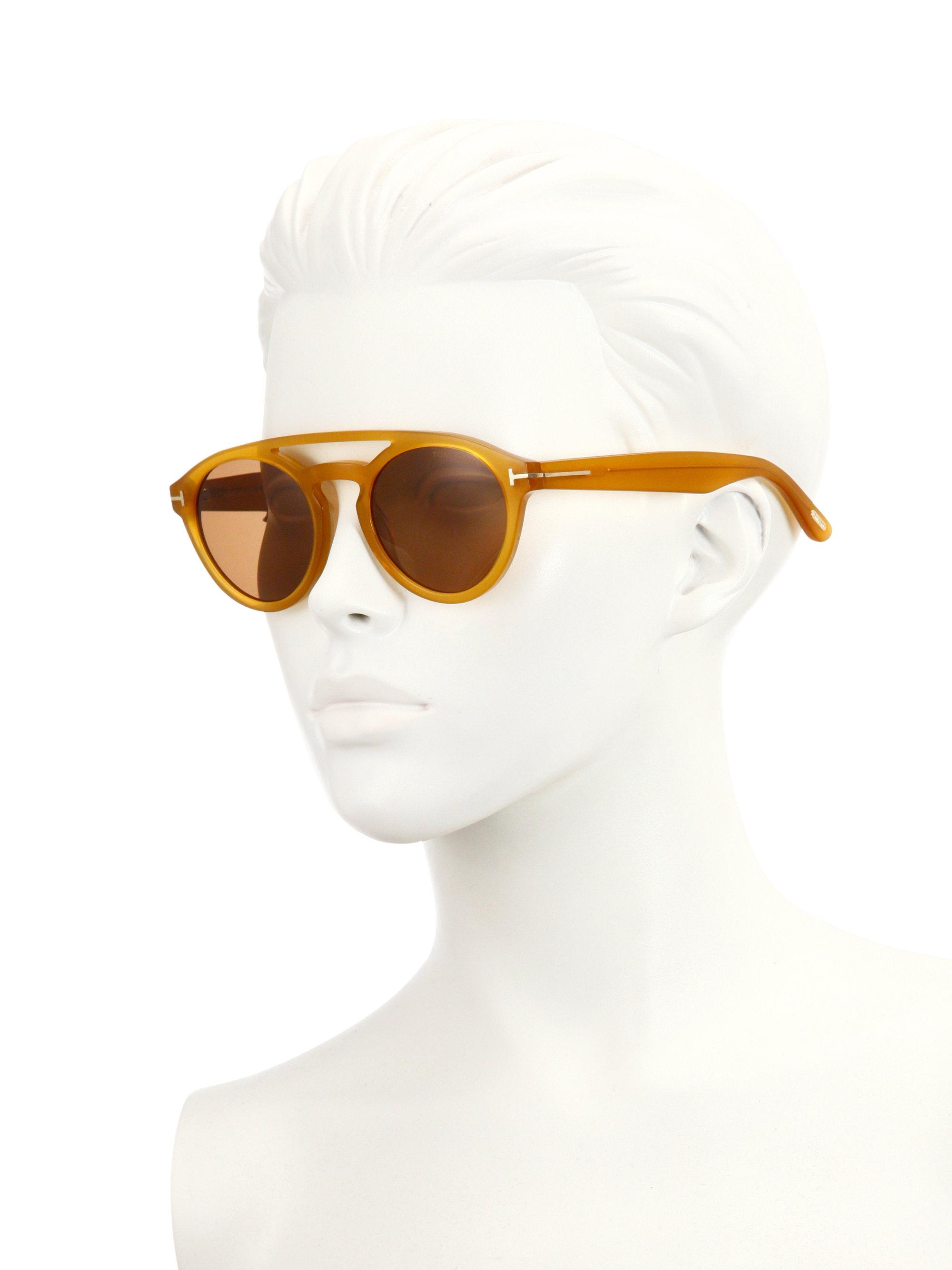 Tom Ford Clint 50mm Round Sunglasses in Yellow | Lyst