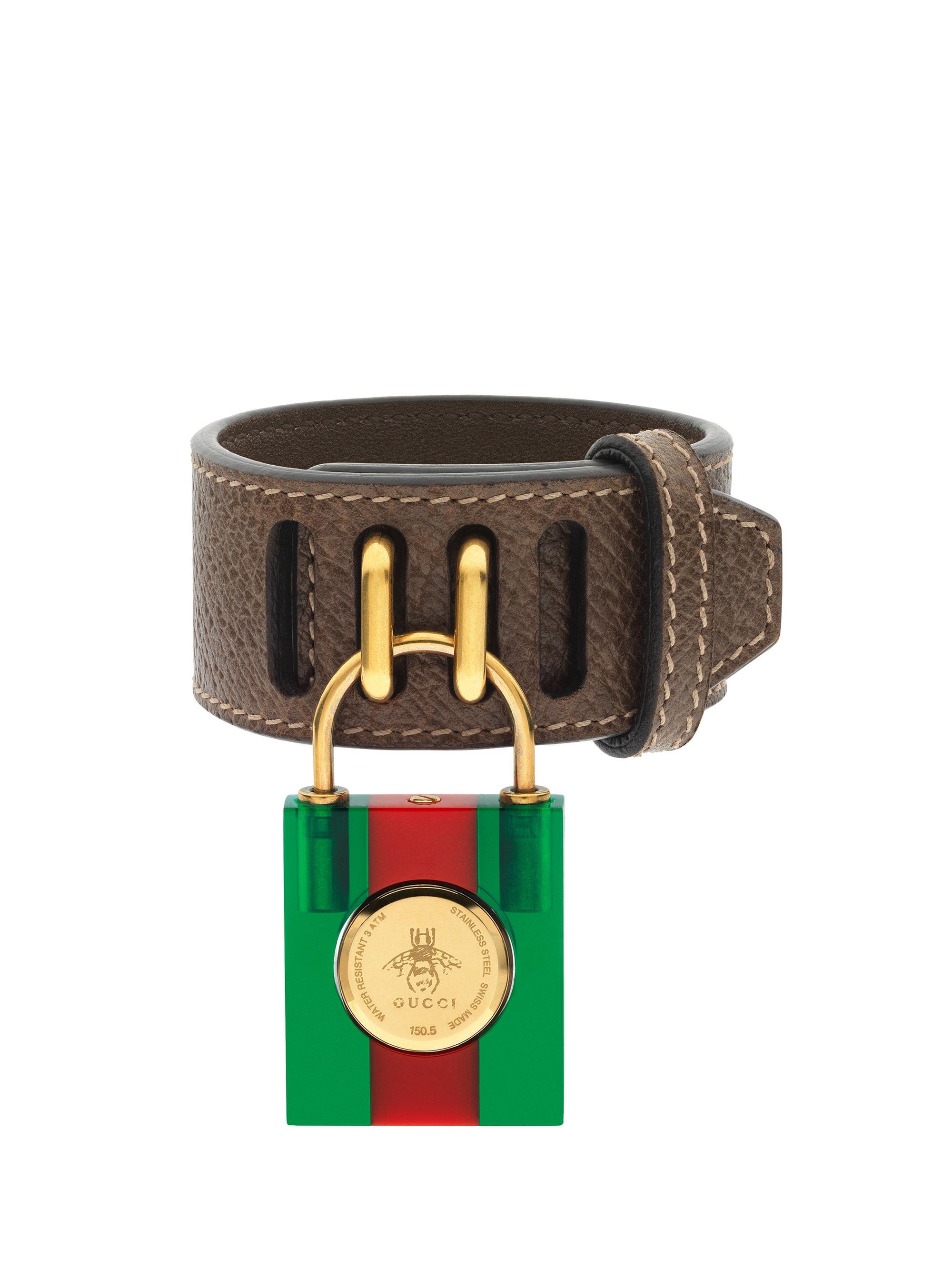 Gucci Twirl Lock Leather Bracelet Watch 