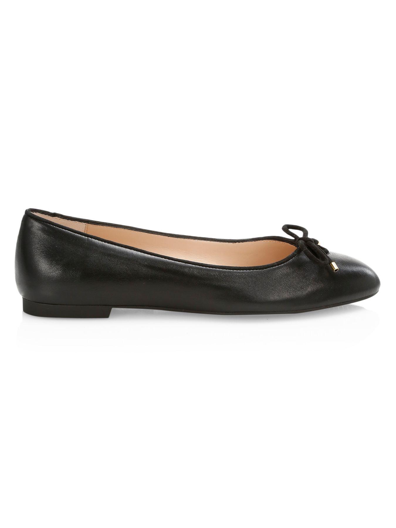 Stuart Weitzman Gabby Leather Ballet Flats in Black - Lyst