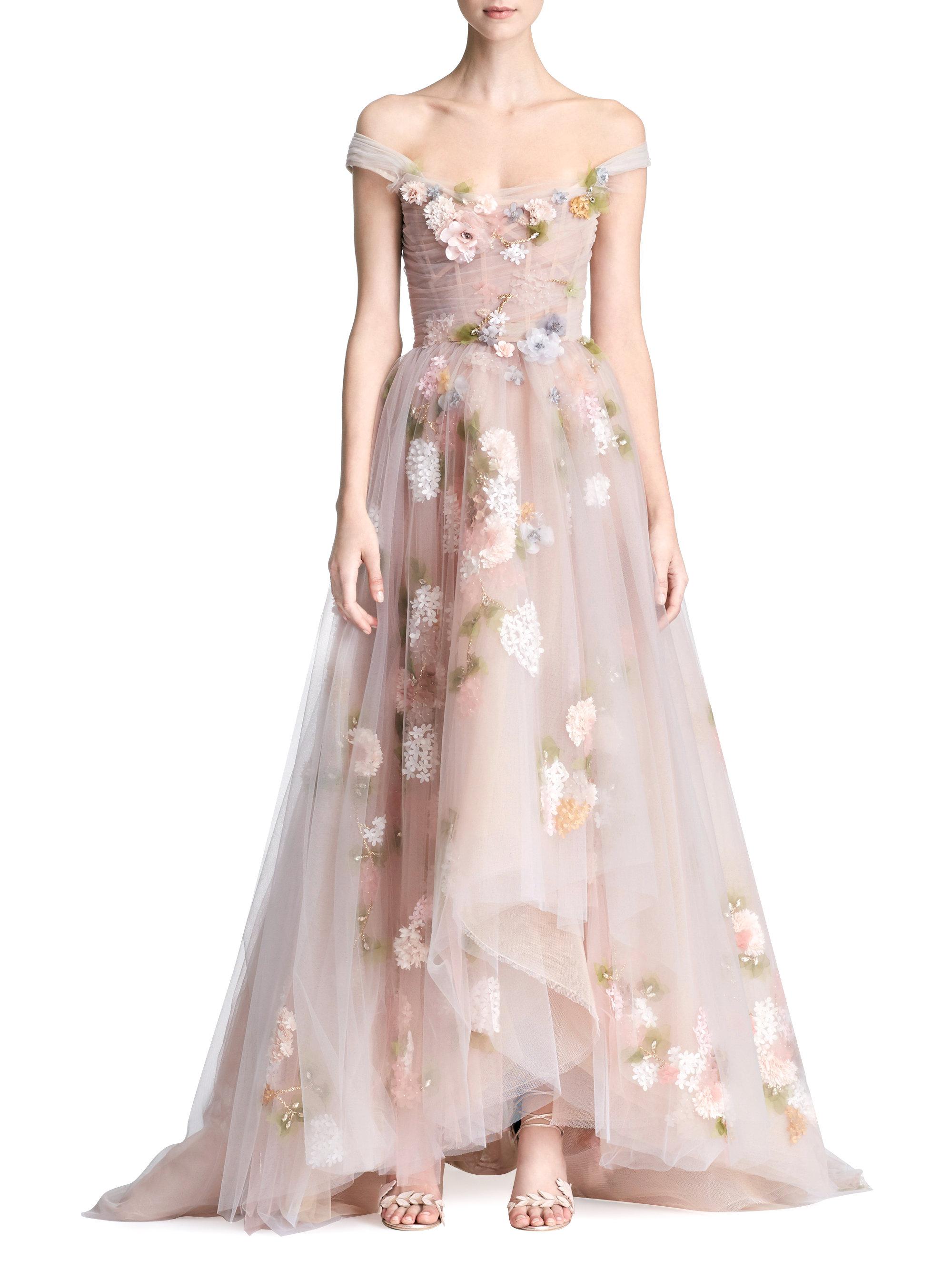 Marchesa Tulle A-line Floral Gown in ...