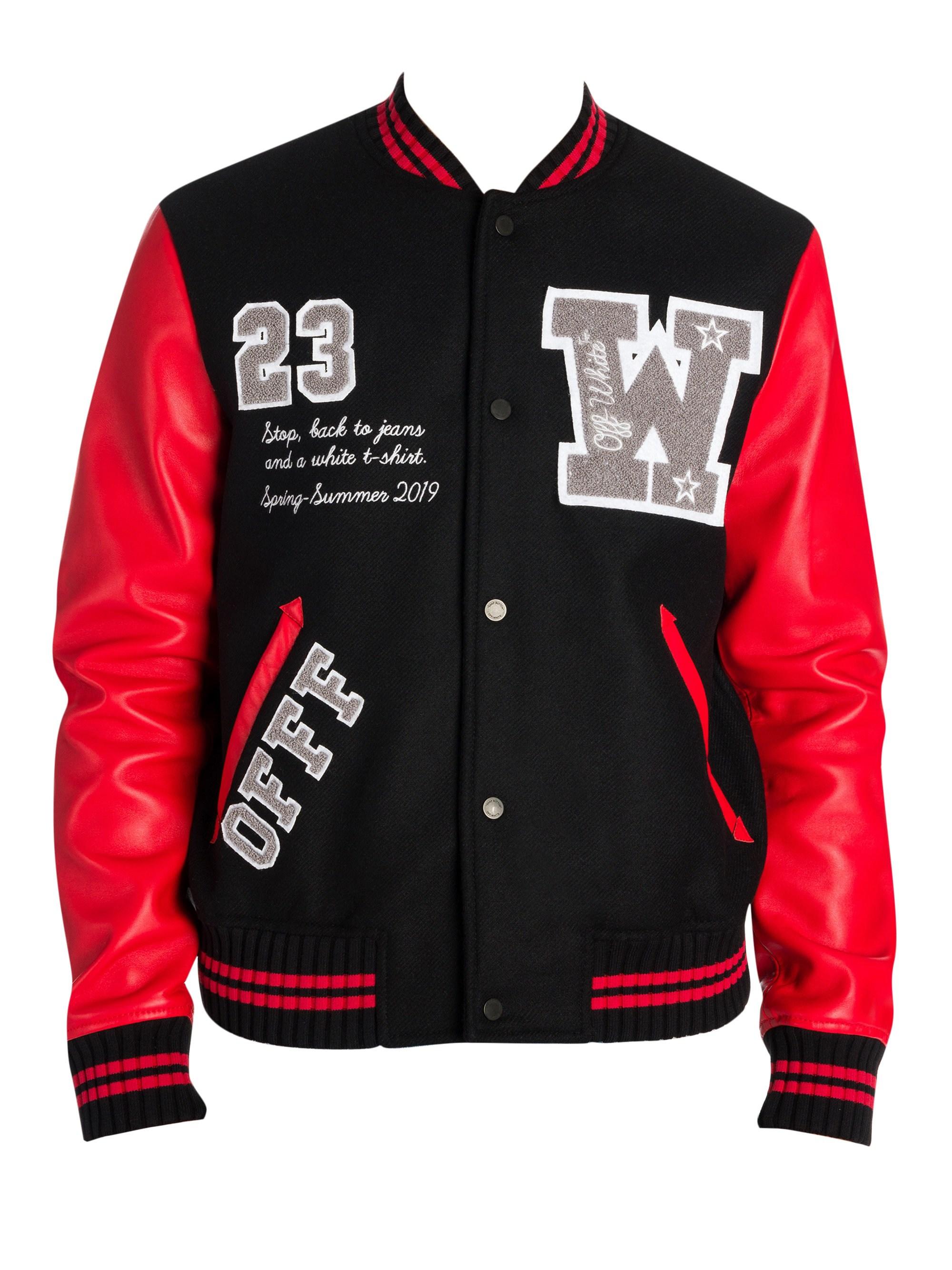 Off-White c/o Virgil Abloh On The Go Leather Varsity Jacket in Red for Men