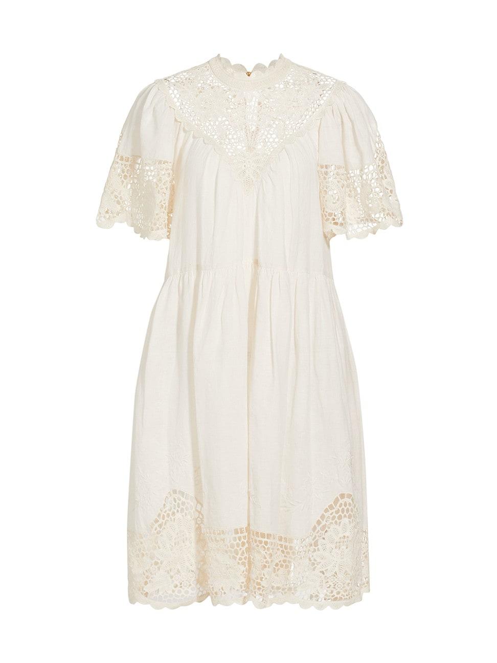Ulla Johnson Tallulah Linen-blend Lace Minidress in White | Lyst