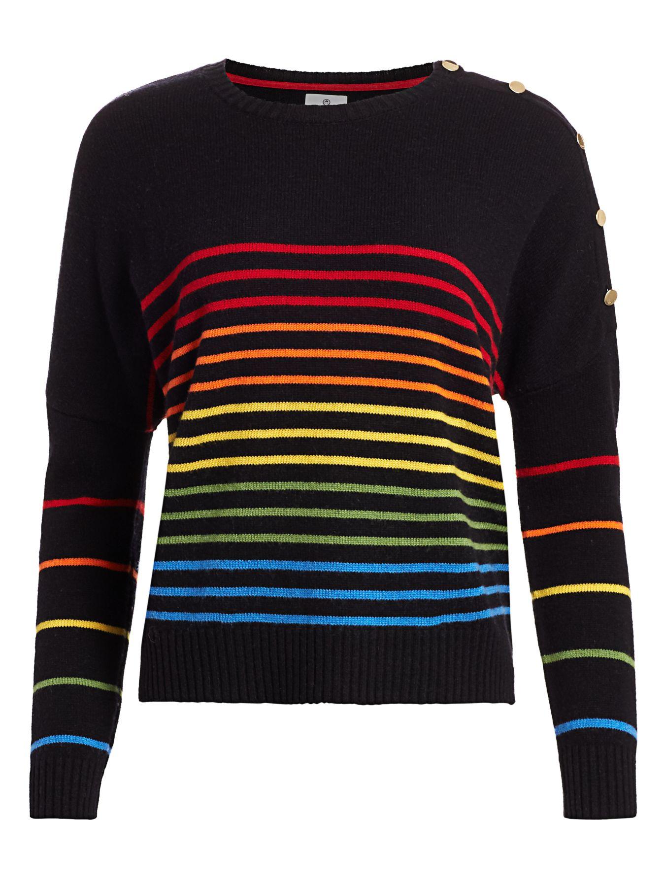 Sundry Cashmere Rainbow Stripes Knit Sweater in Black - Lyst