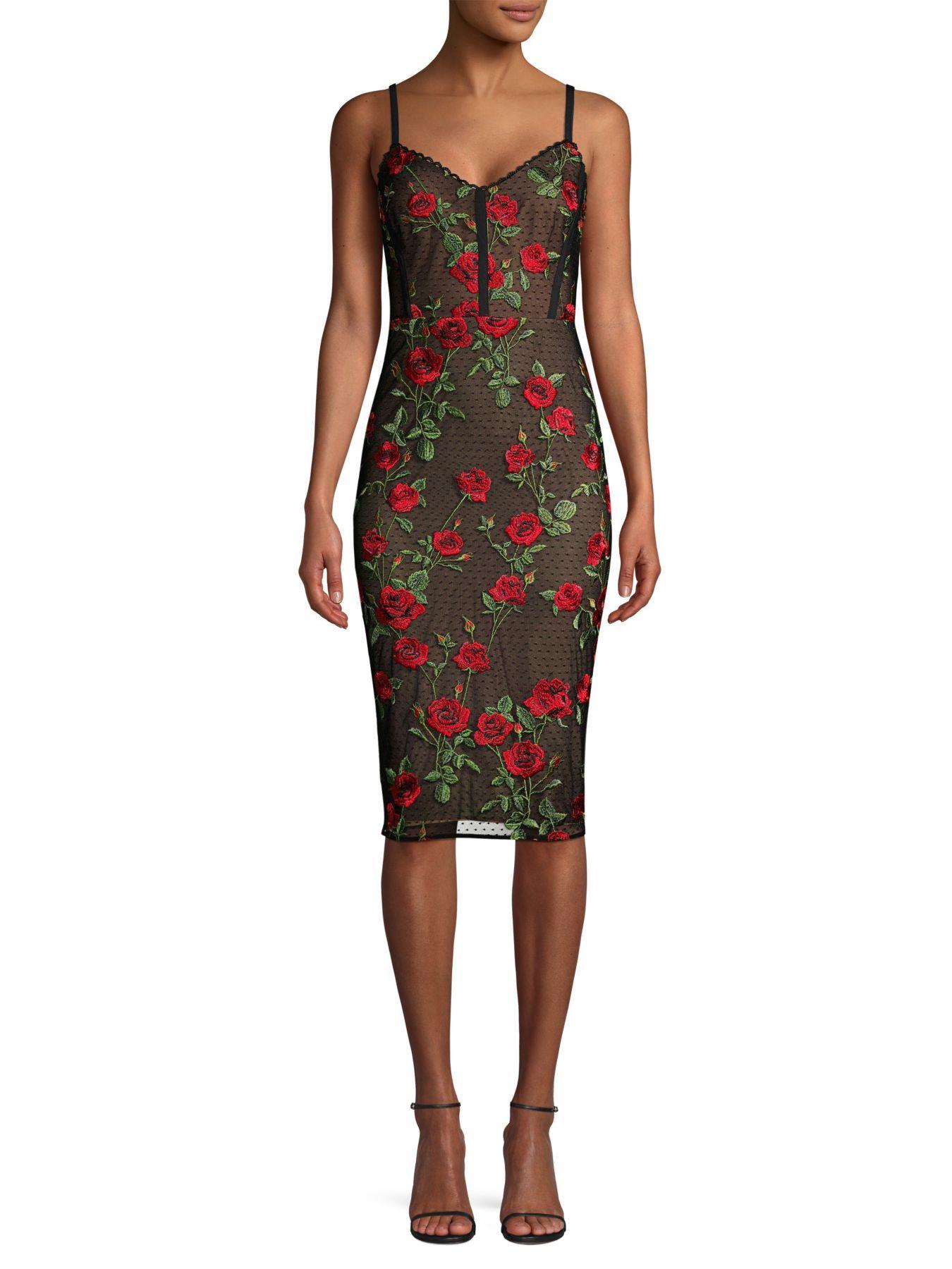 BCBGMAXAZRIA Floral Embroidered Sheath Dress in Black | Lyst