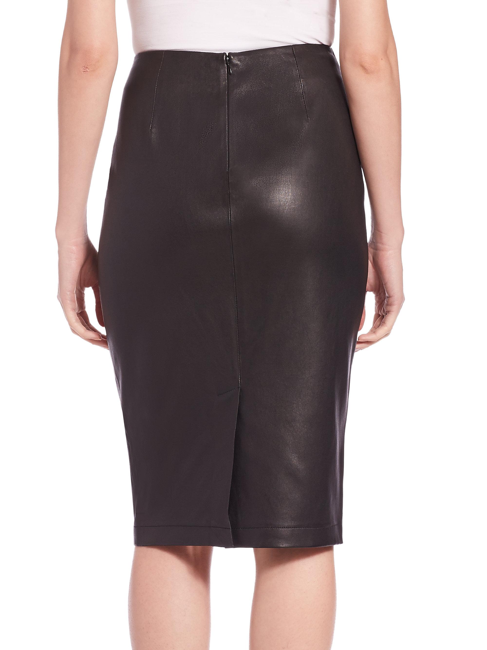 Saks Fifth Avenue Leather Pencil Skirt in Black - Lyst