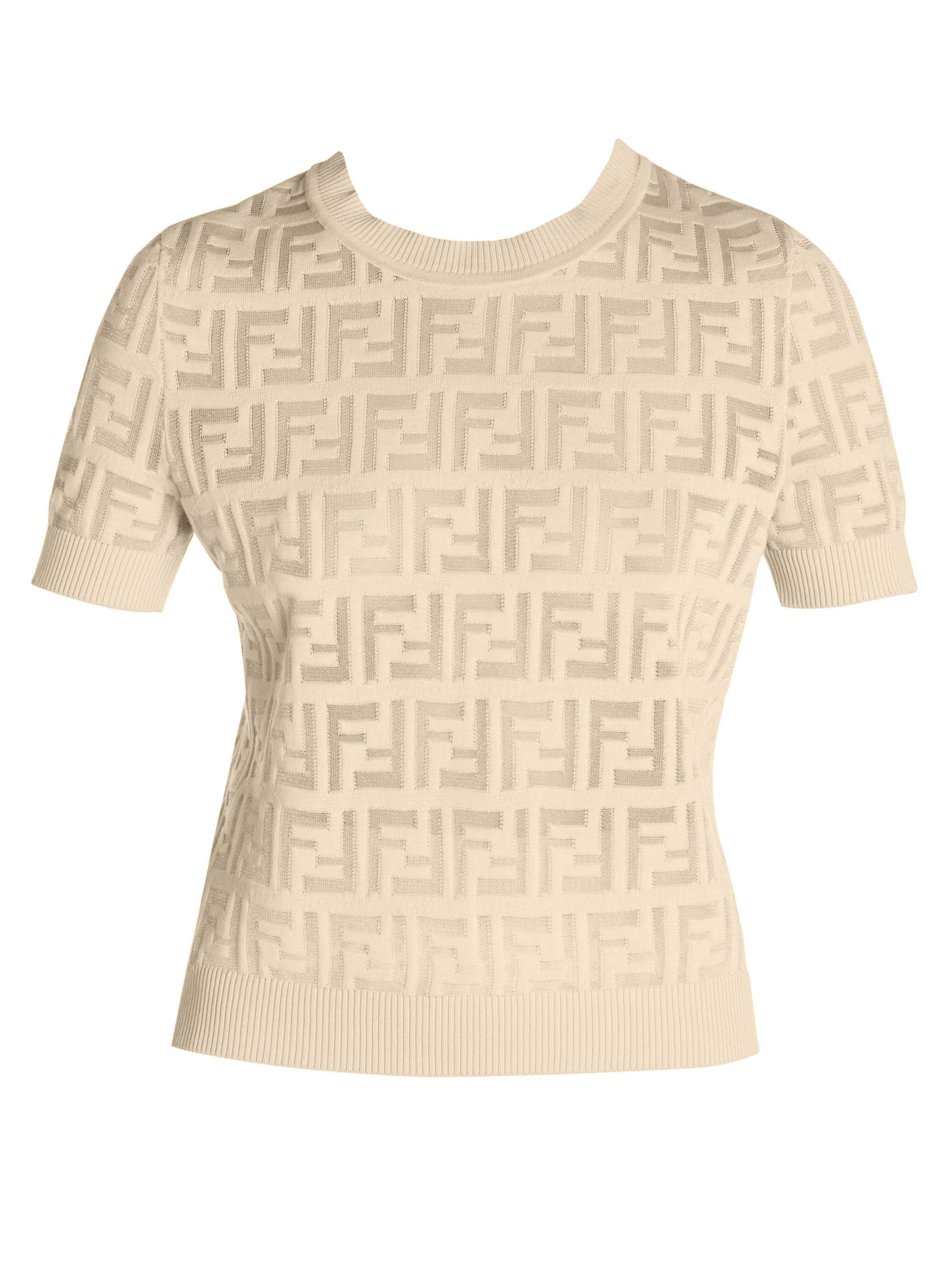 Fendi Ff Sheer Logo Short Sleeve Top in Natural | Lyst