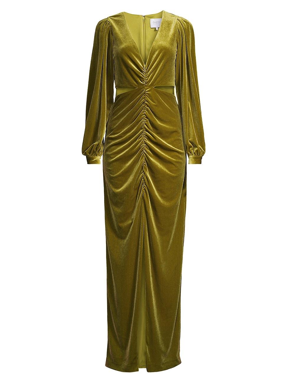 ONE33 SOCIAL Velvet Ruched Cut-out Maxi Dress in Green | Lyst