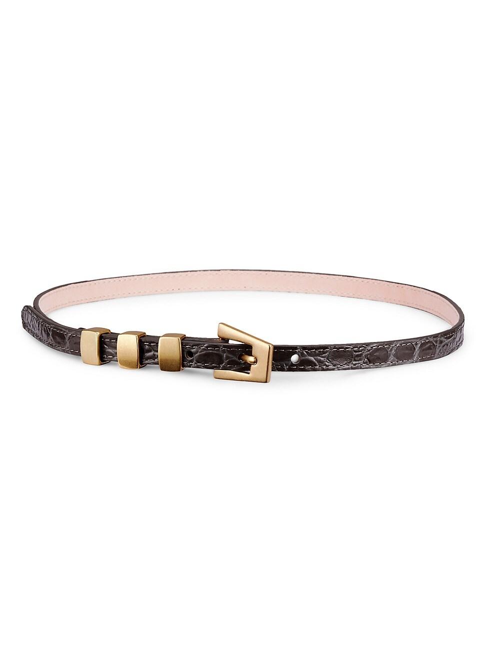 BY FAR Vic Cement Circular Croc-embossed Leather Belt in White | Lyst