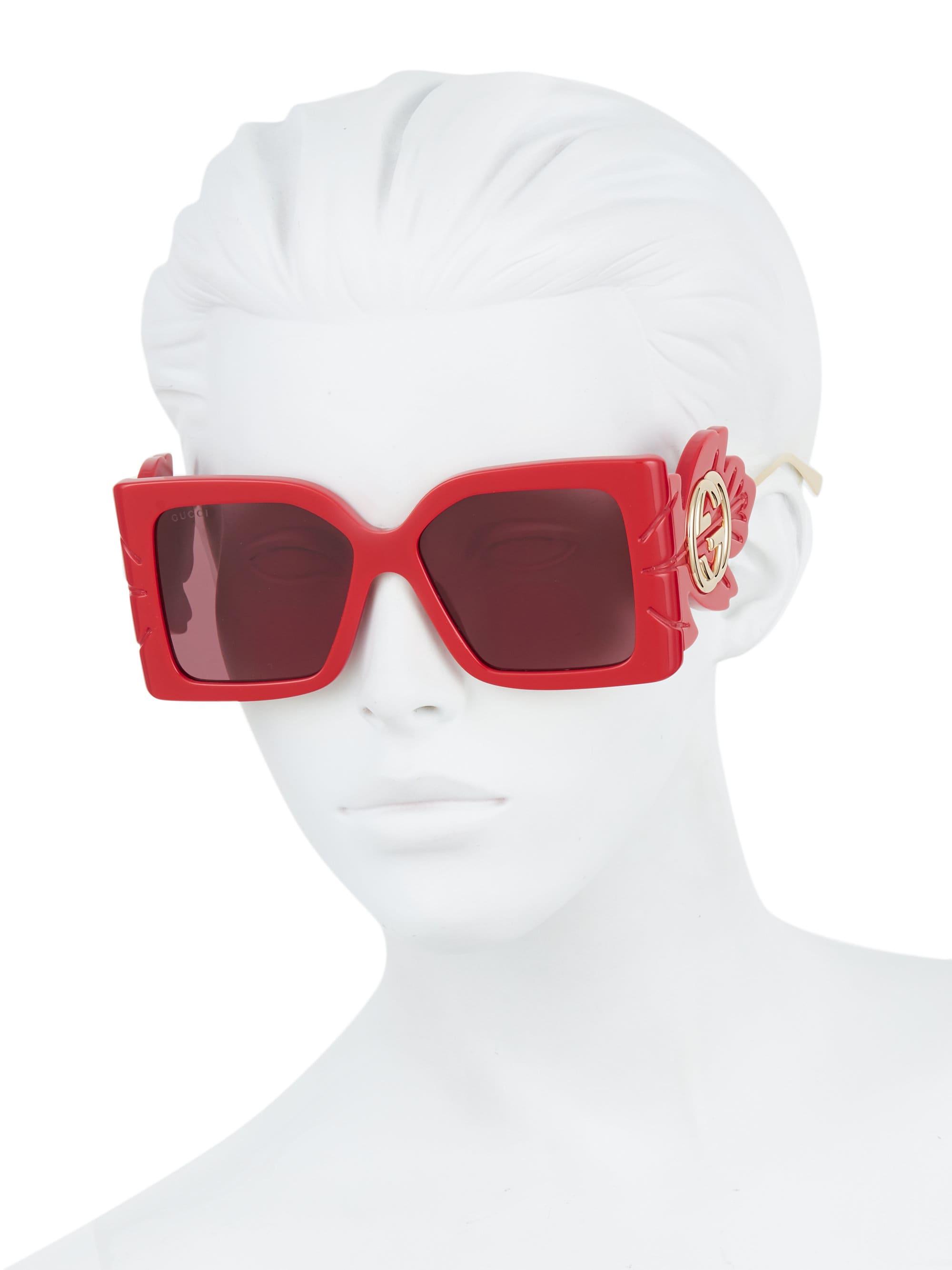 Gucci Women S Gg0535s 005 Square Wing Sunglasses Red In Red Lyst