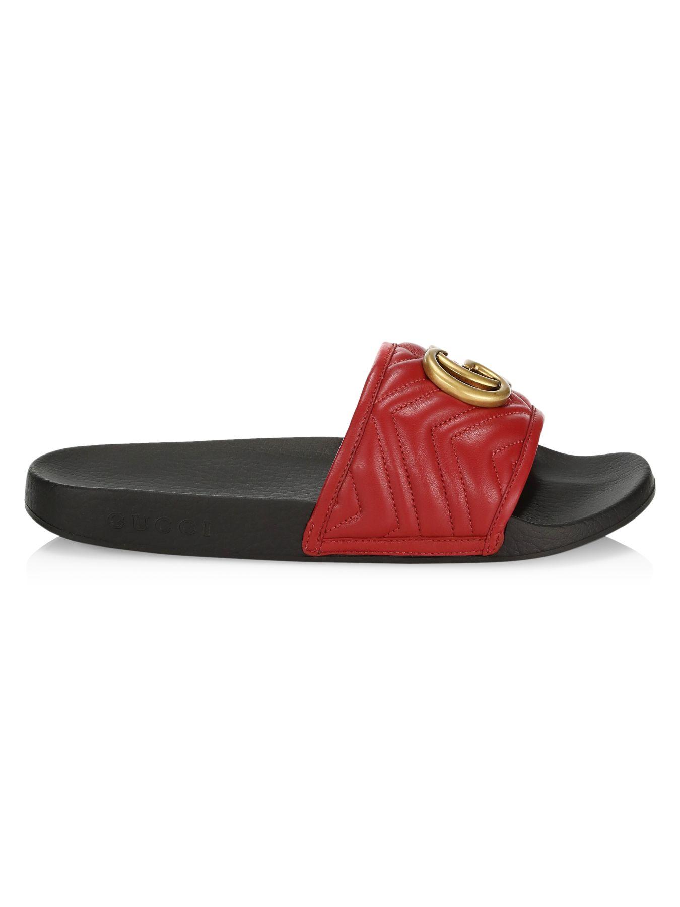 red leather gucci slides