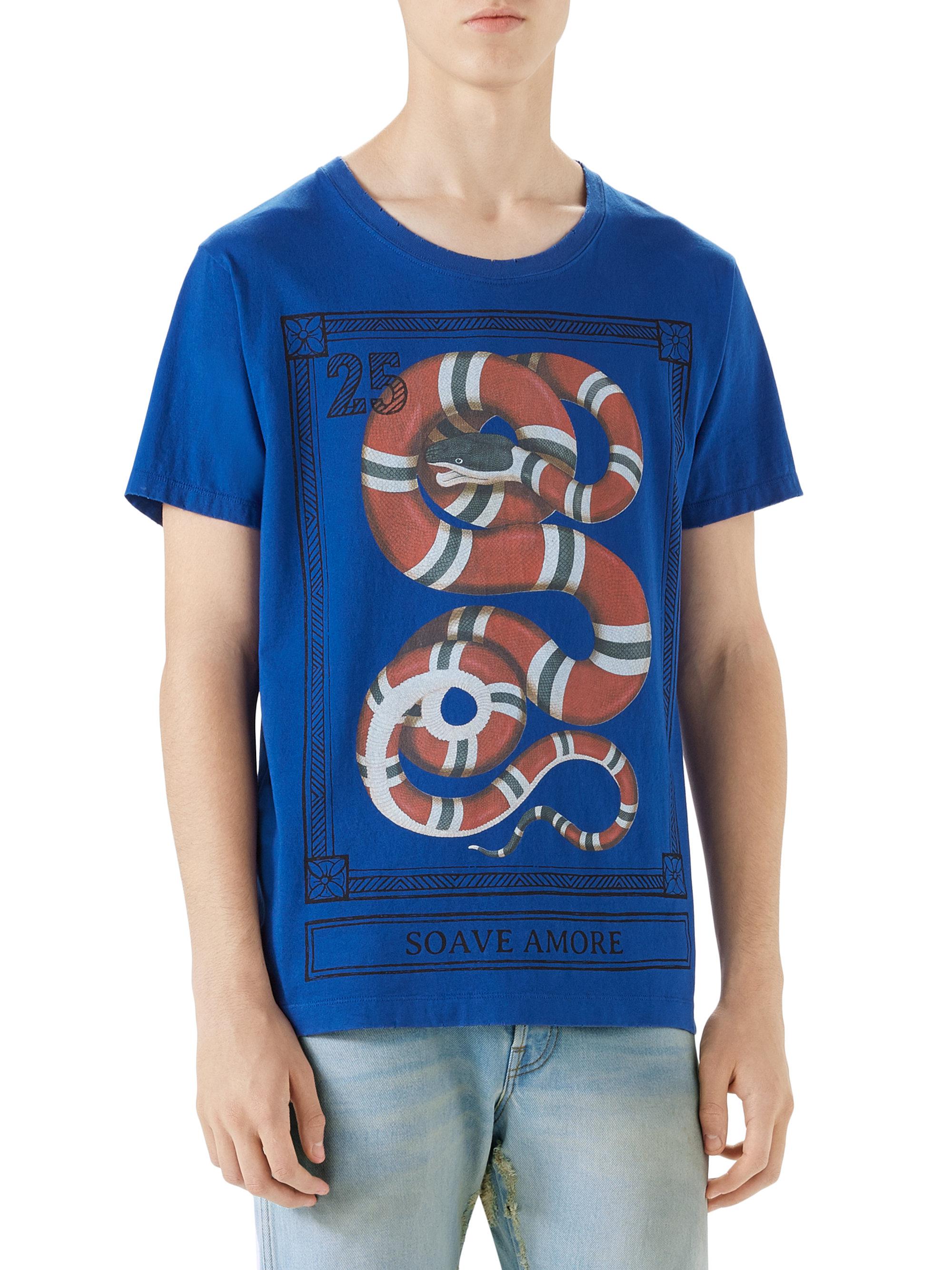 Gucci Cotton Snake Stamp Graphic T-shirt in Blue for Men - Lyst