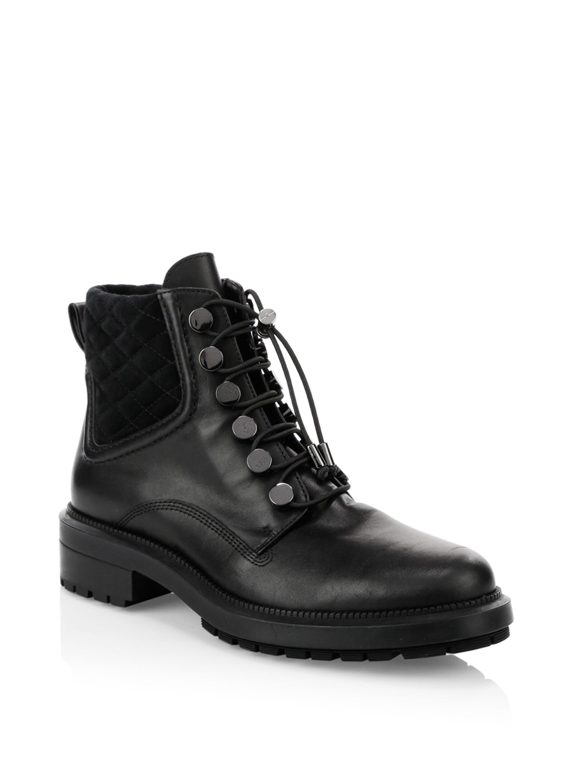 Aquatalia Linda Leather Combat Boots in Black - Lyst