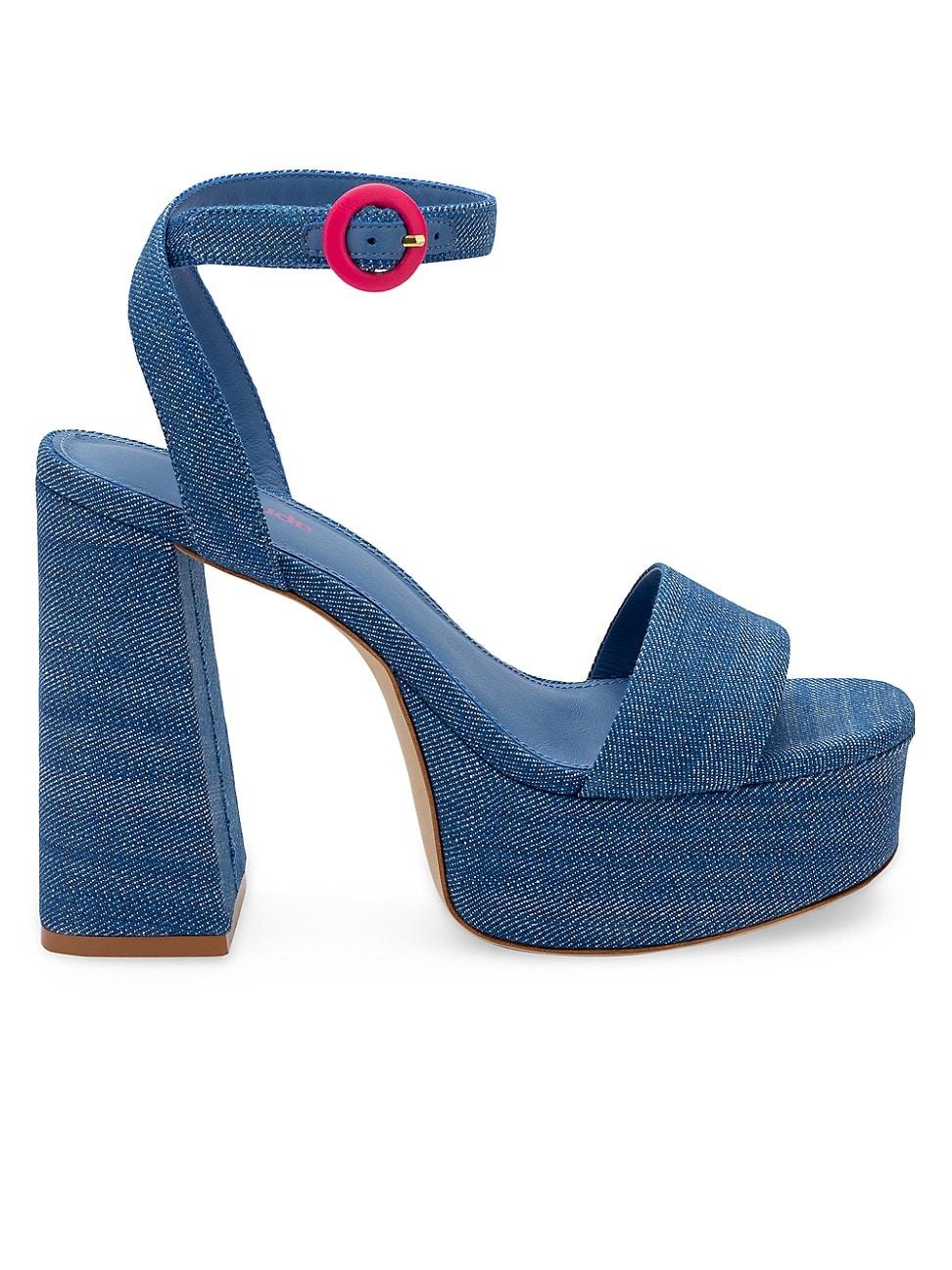 Larroude Dolly Denim Platform Sandals in Blue | Lyst