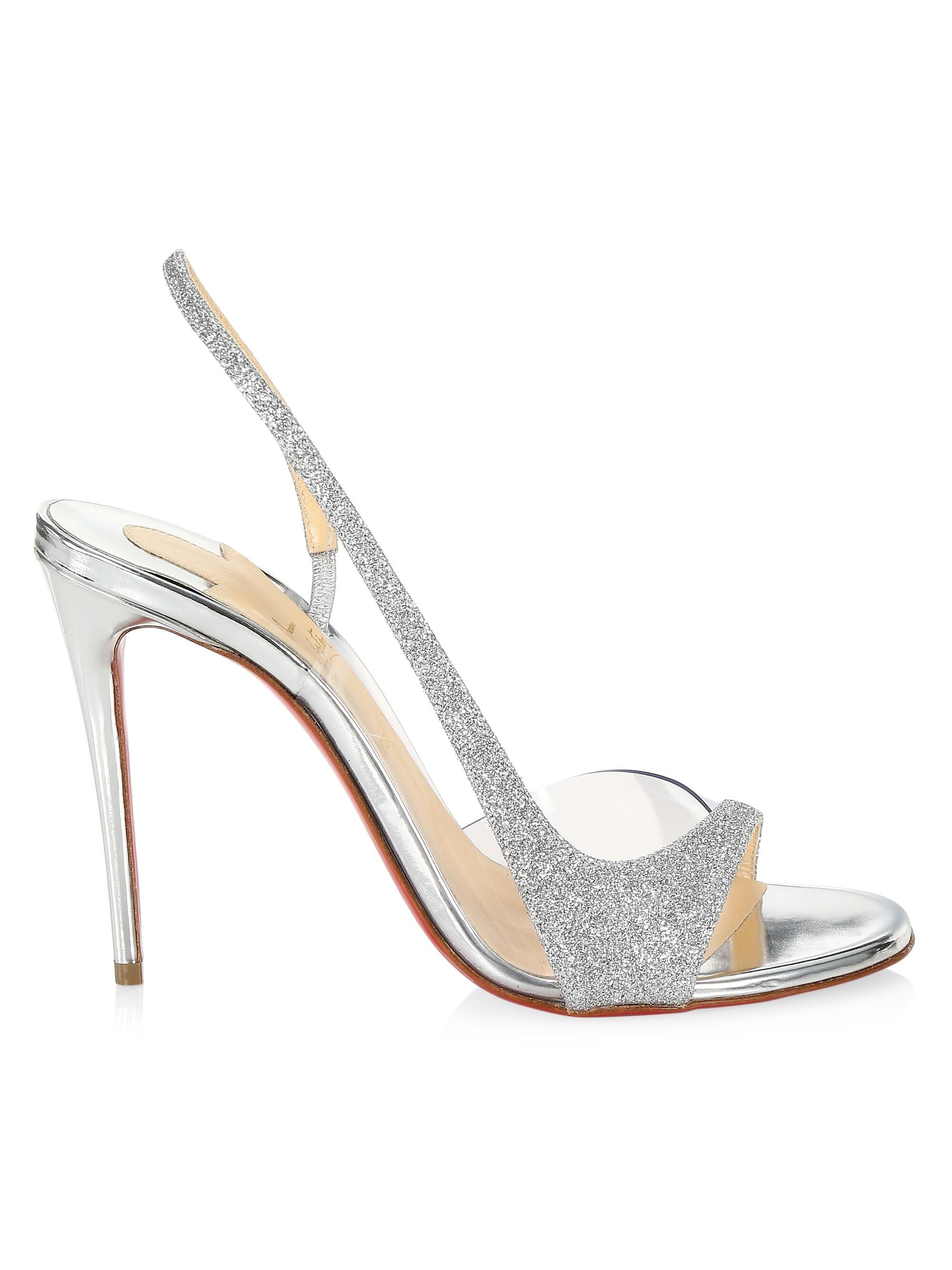 silver glitter slingback heels