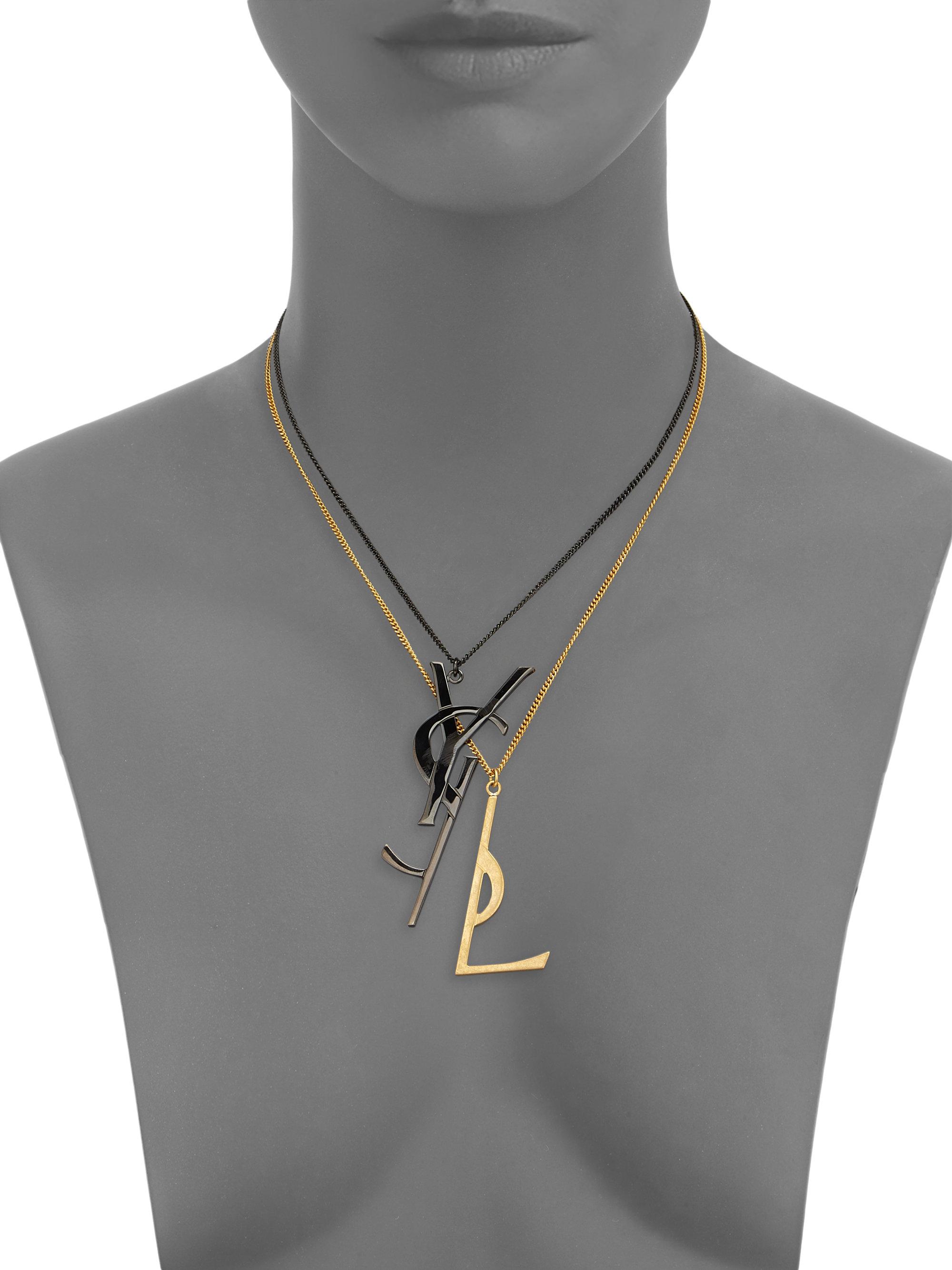 Saint Laurent Ysl Two-tone Layered Necklace in Metallic | Lyst