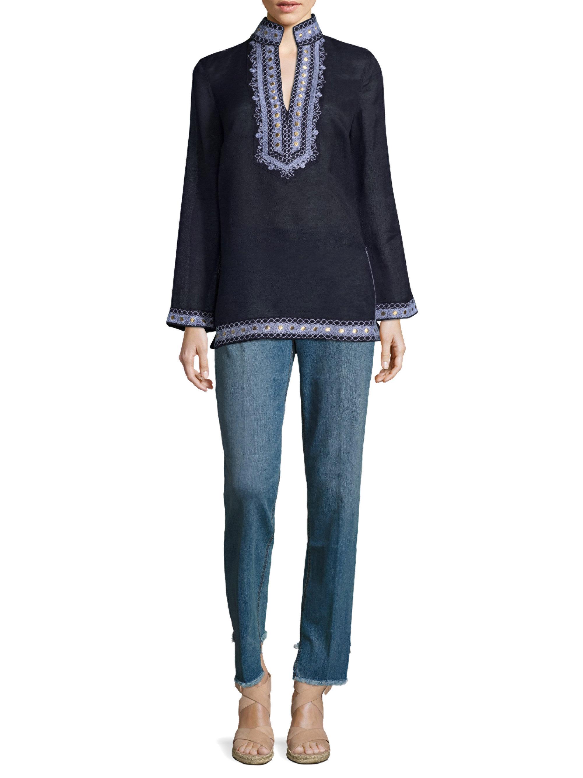 Lyst - Tory Burch Tory Long-sleeve Tunic in Blue