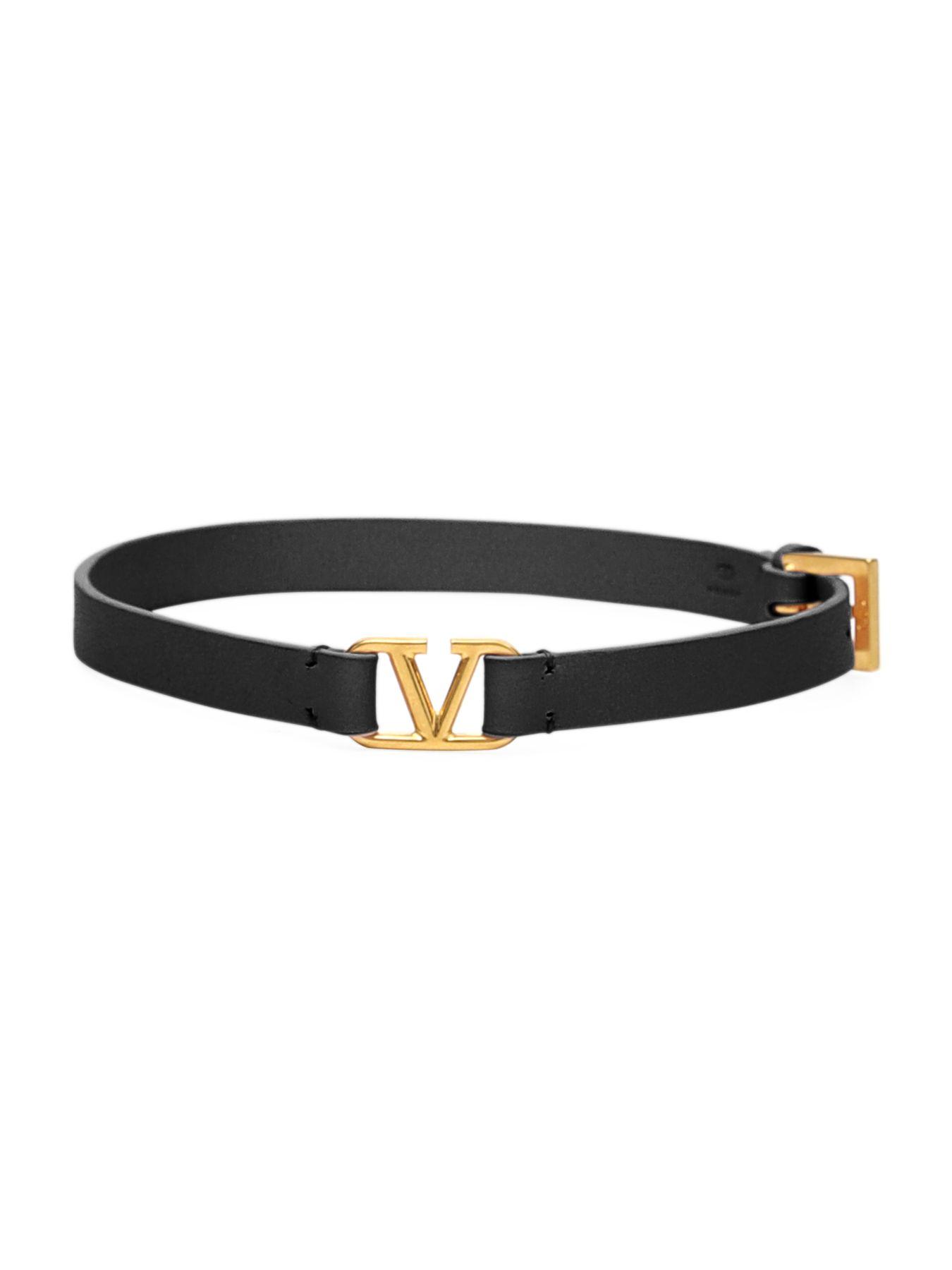 Valentino Vlogo Double Leather Bracelet in Black - Lyst