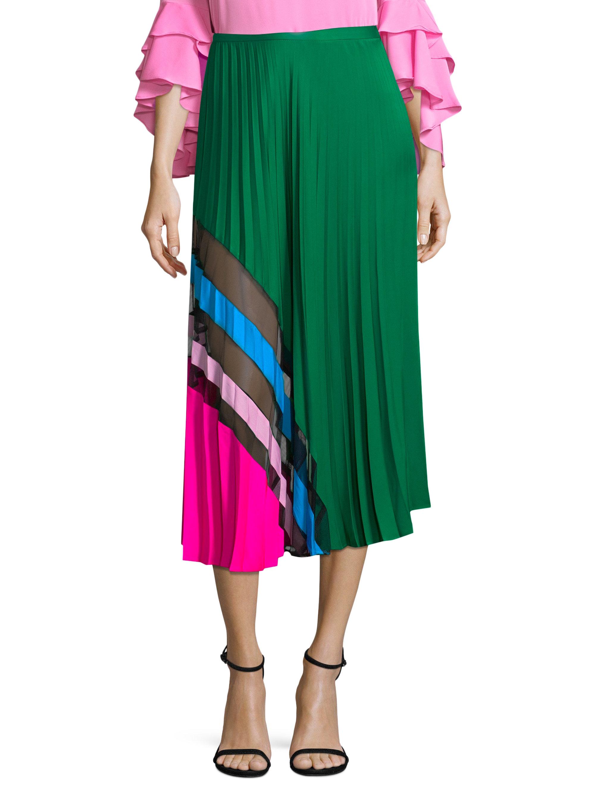 MILLY Accordion Pleat Maxi Skirt in Green | Lyst