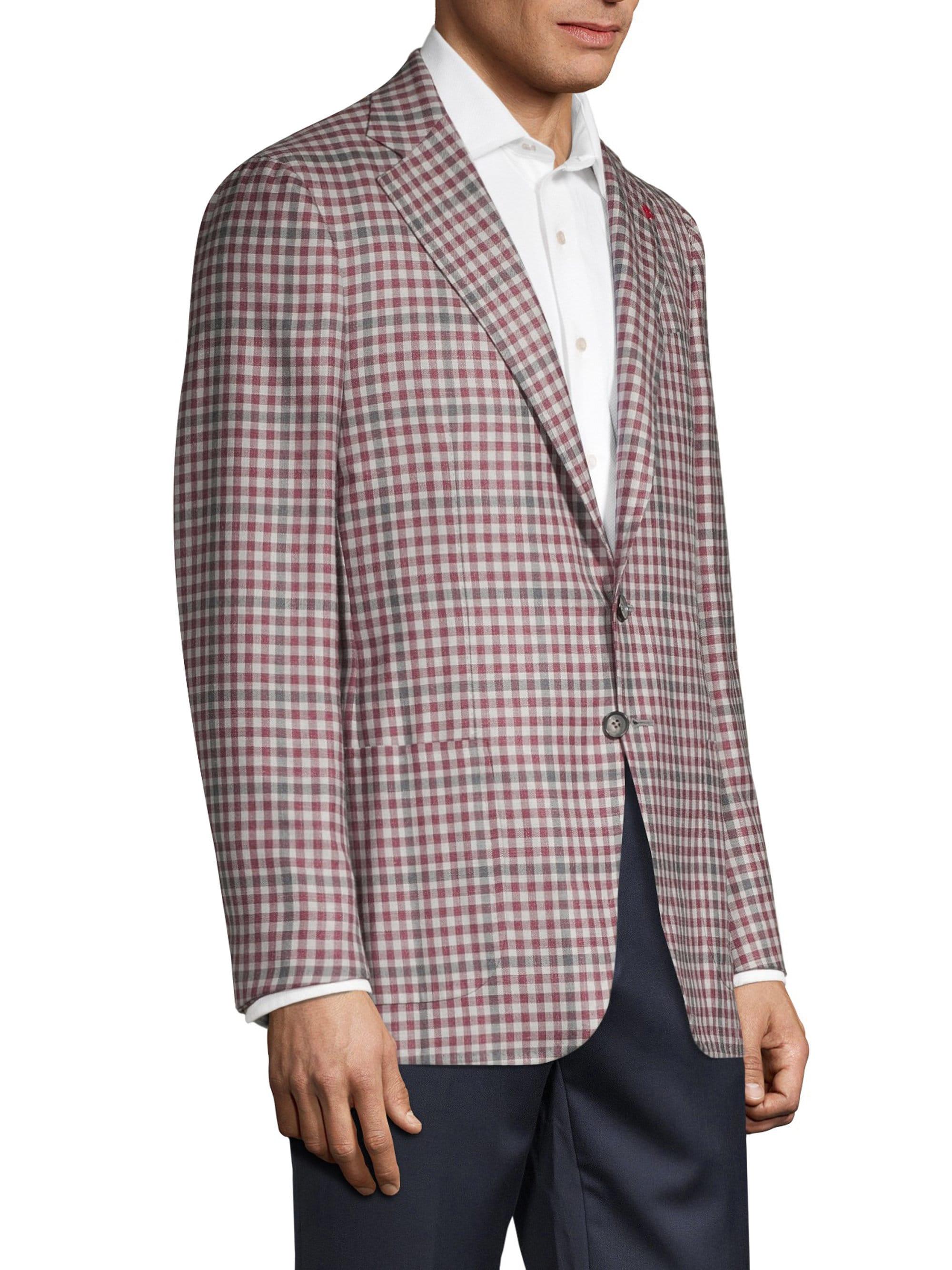 Isaia Gingham Wool, Cashmere, Silk & Linen Single-breasted Jacket in ...