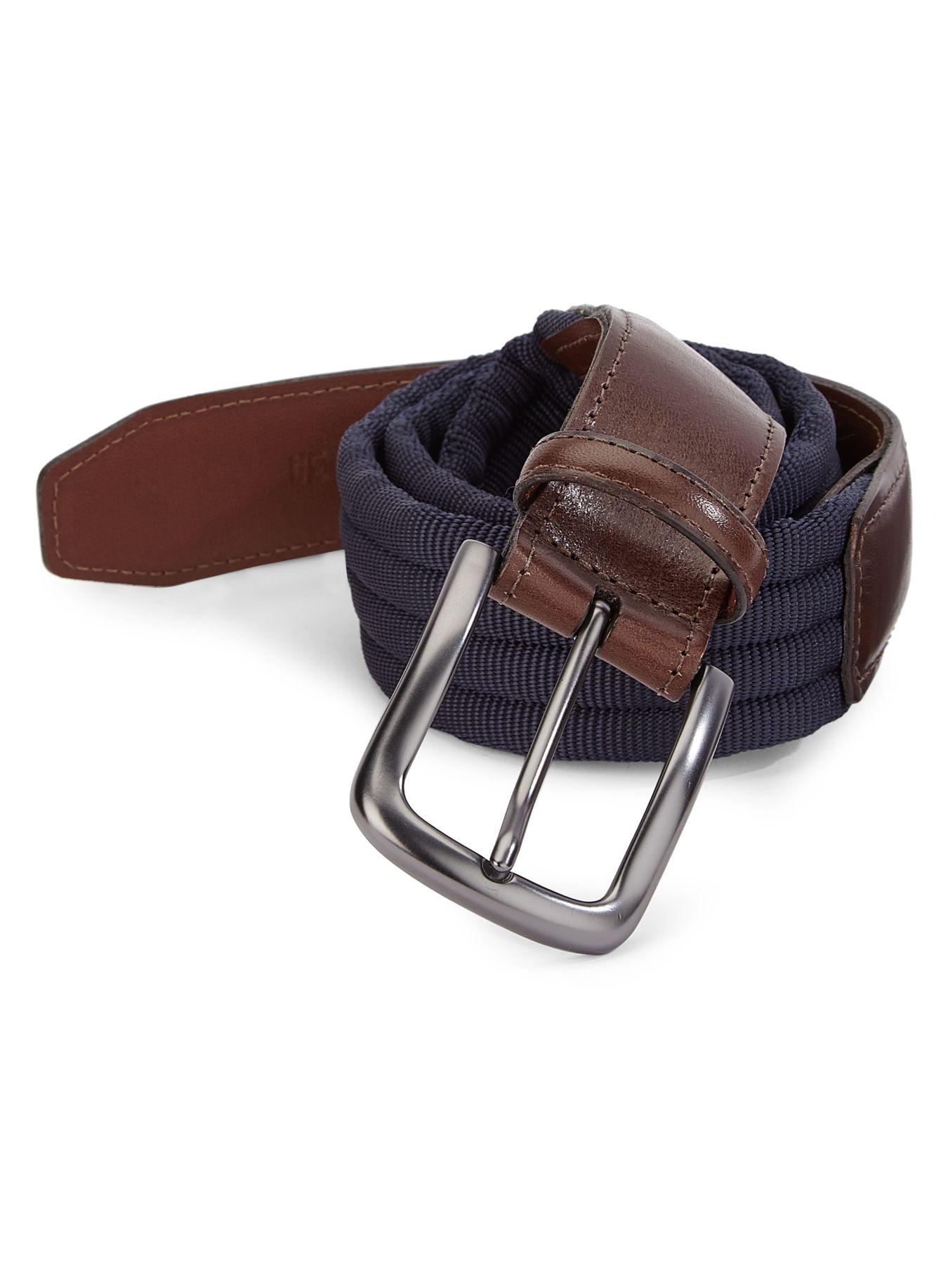 Saks Fifth Avenue Leather Collection Quadruple Tubular Belt in Navy