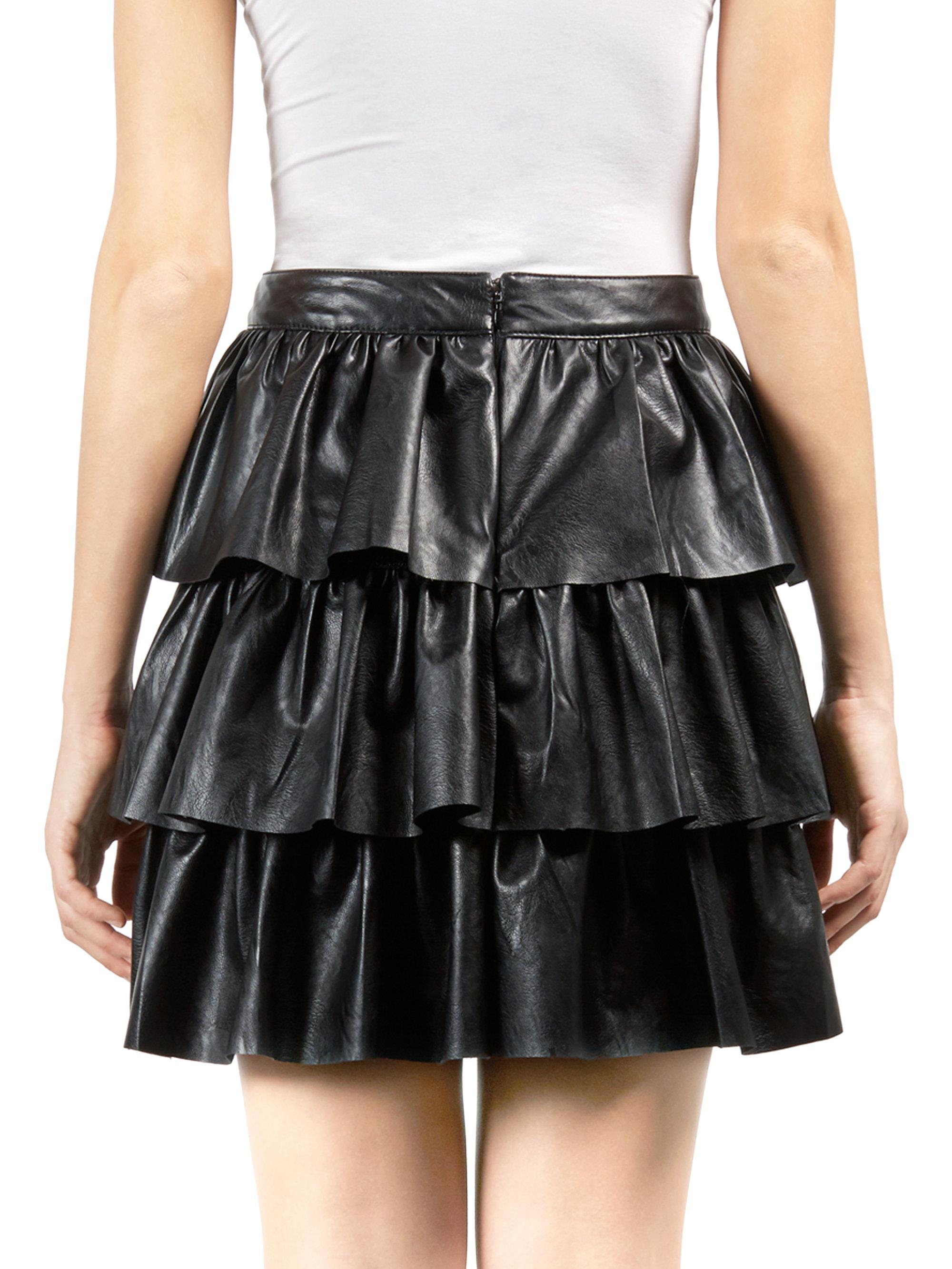 black faux leather ruffle skirt