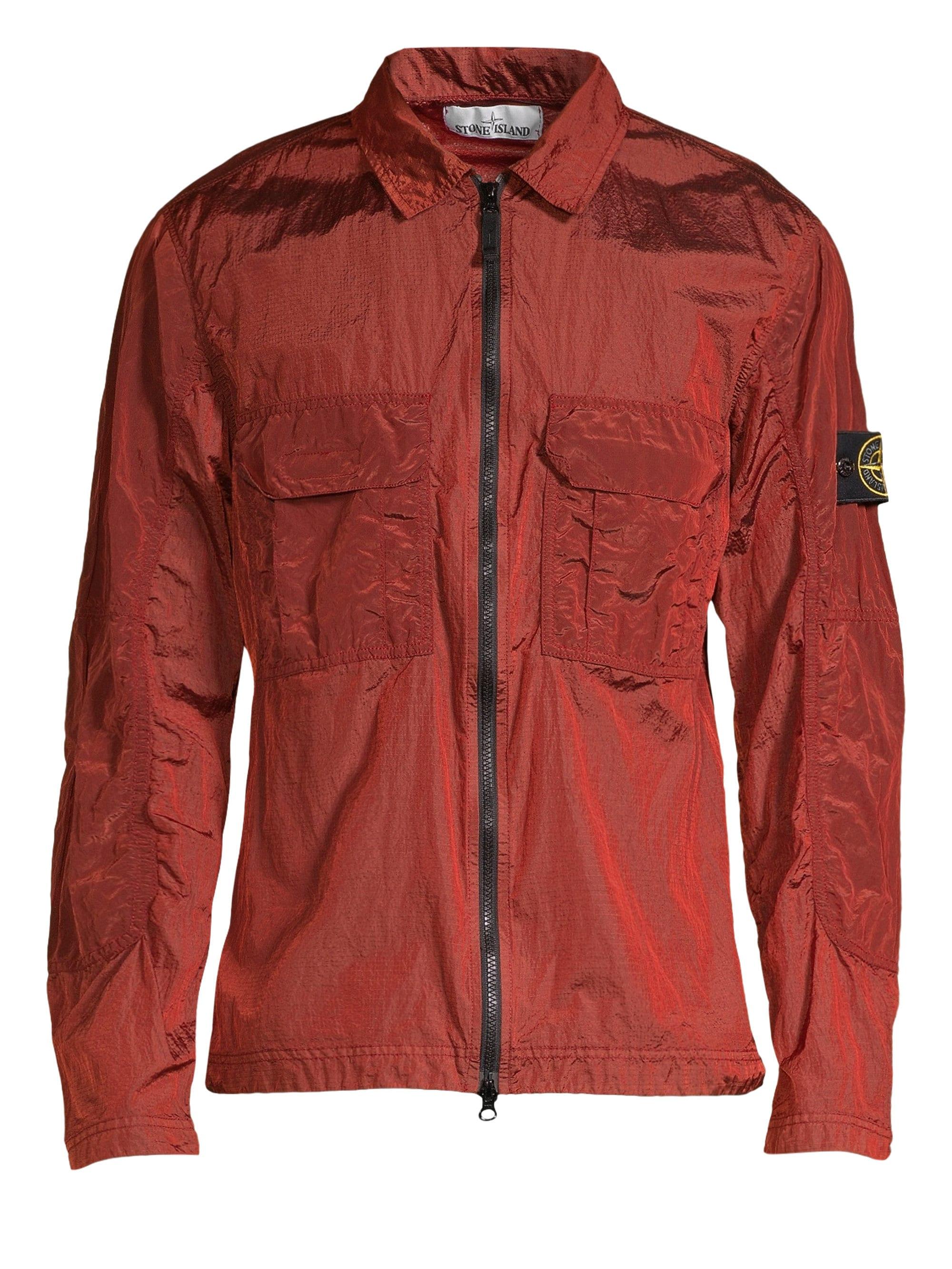 Stone Island Shiny Metallic Overshirt in Brick Red (Red) for Men - Lyst