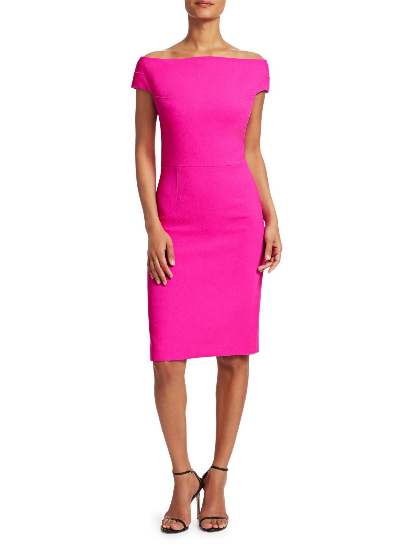 Teri Jon Off-the-shoulder Wool Sheath Dress in Hot Pink (Pink) - Lyst