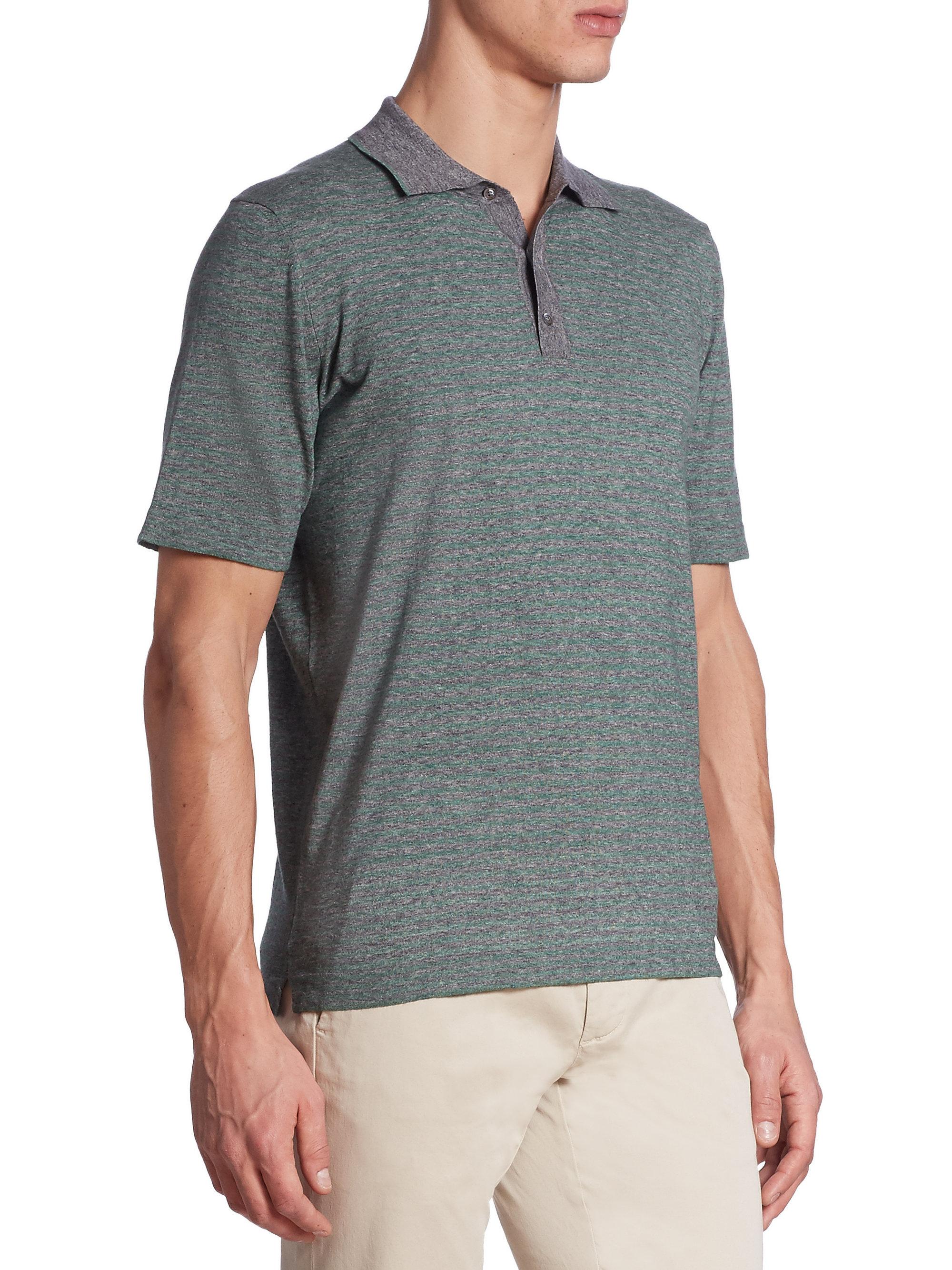 Download Saks Fifth Avenue Cotton Heathered Short Sleeve Polo in ...