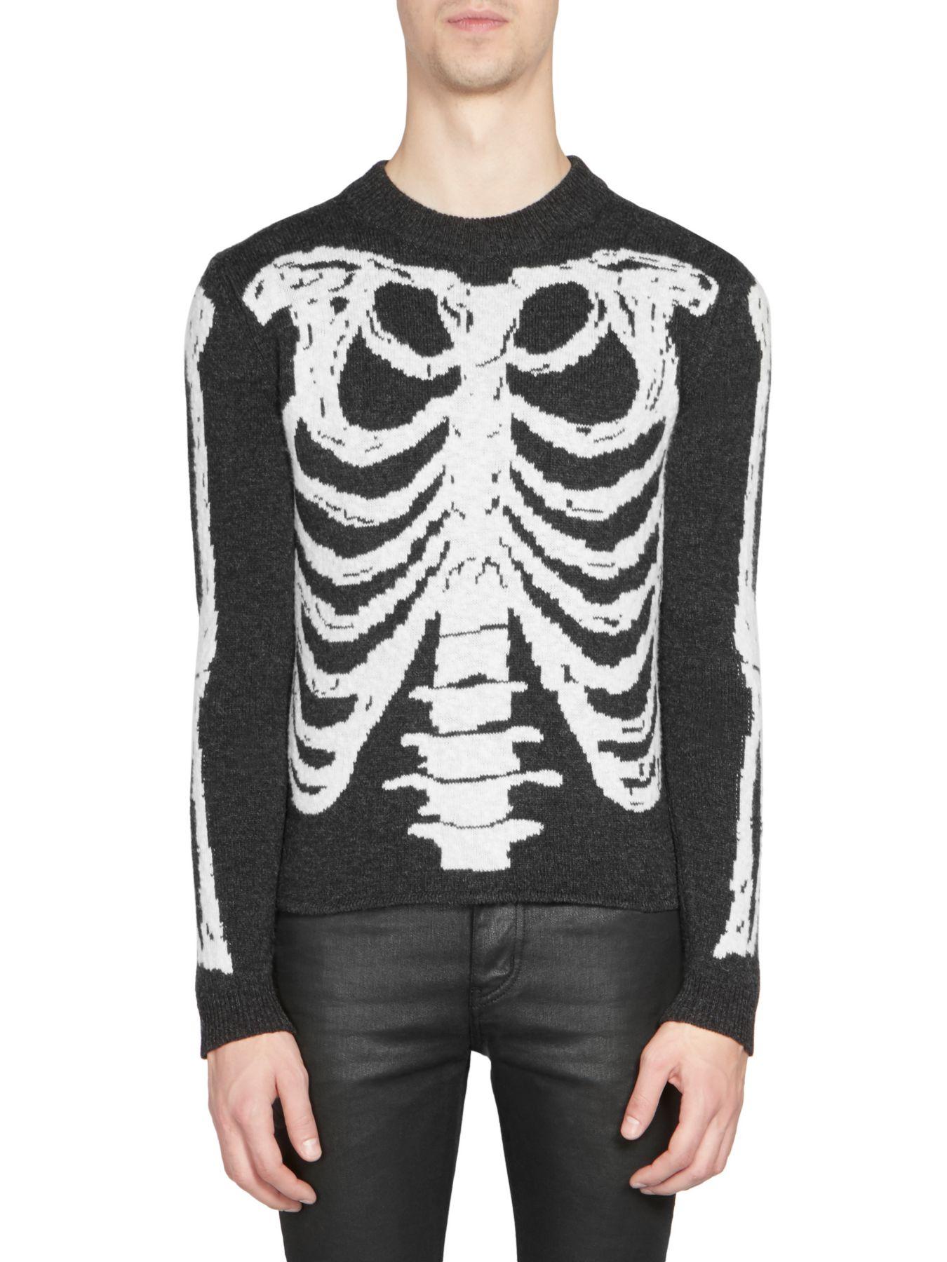 Saint Laurent Wool Skeleton Jacquard Knit in Anthracite (Black) for Men ...