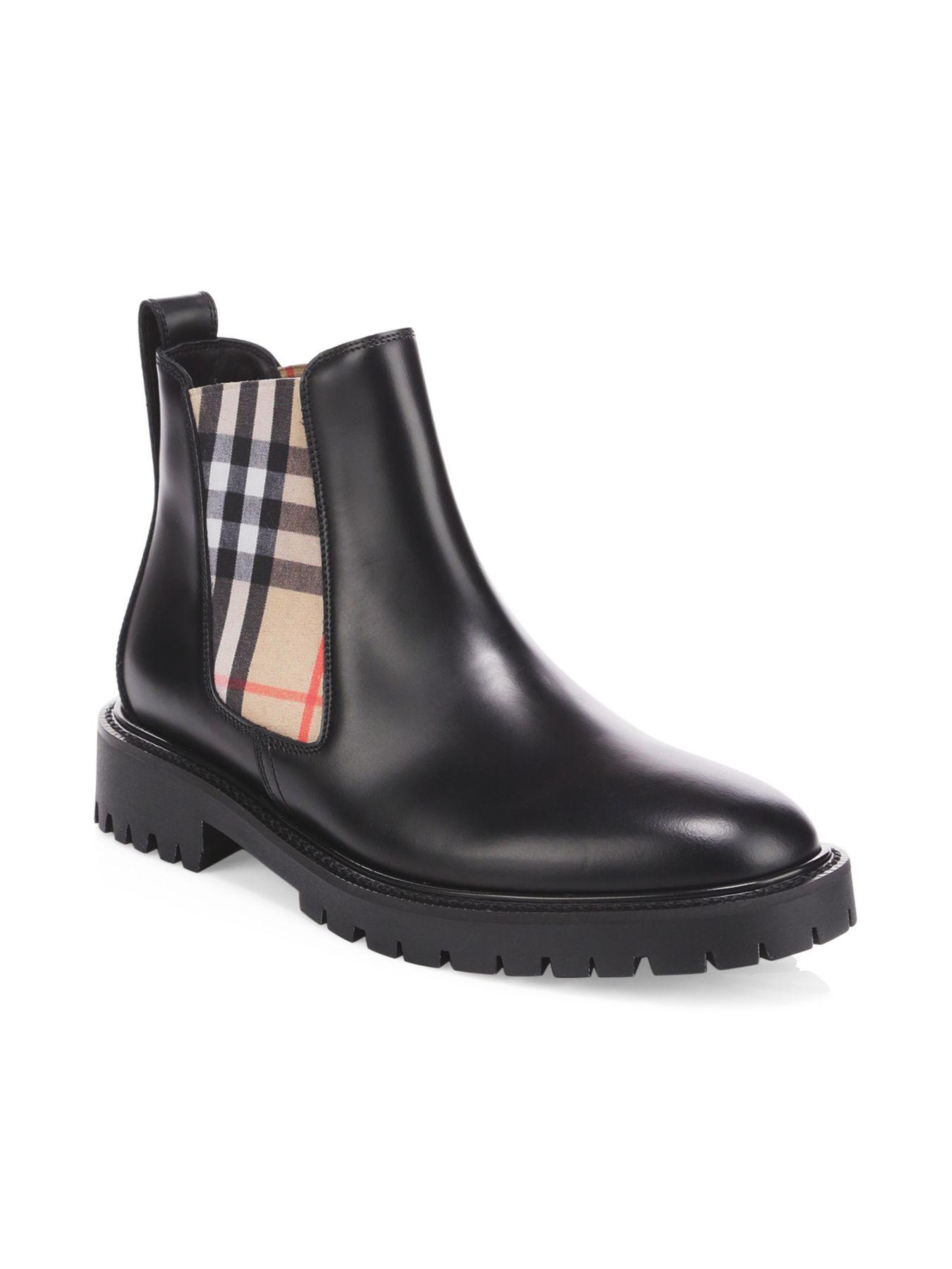 Burberry Synthetic Vintage Check Detail Leather Chelsea Boots in Black ...