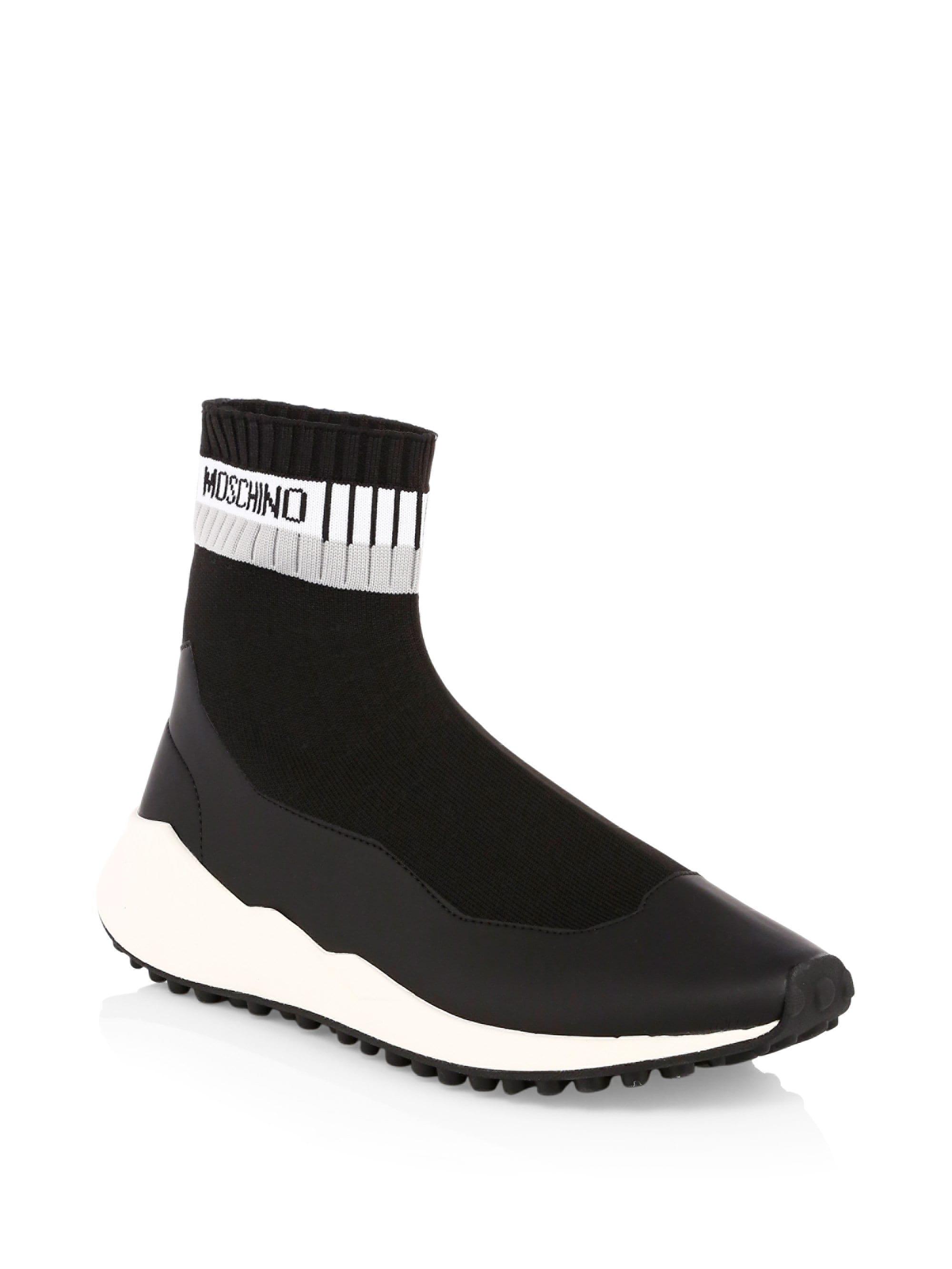 Moschino Neoprene Stamp Sock Sneakers in Black for Men - Lyst